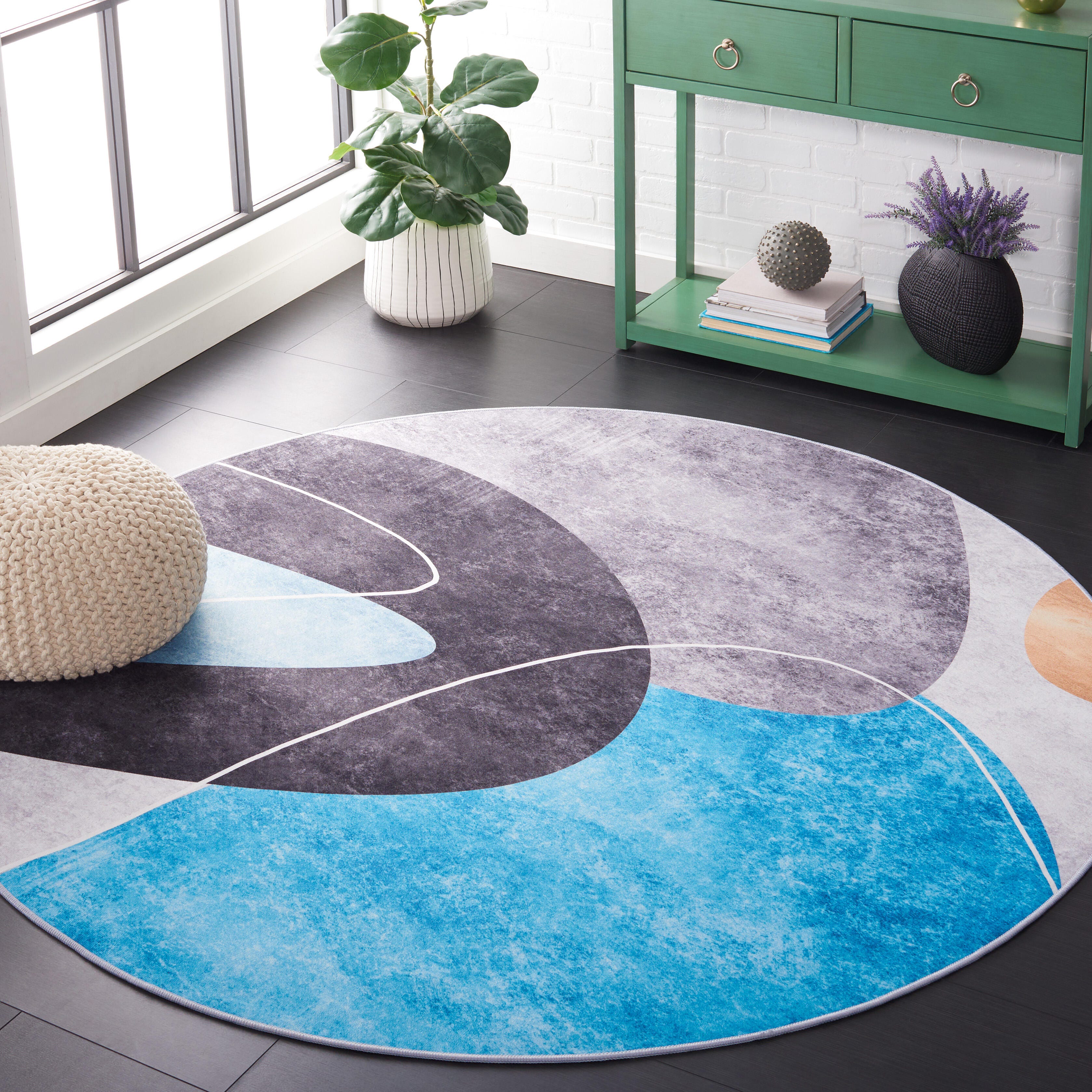 Safavieh Tacoma 6' x 6' Round Area Rug, Dark Gray/Turquoise, rollover