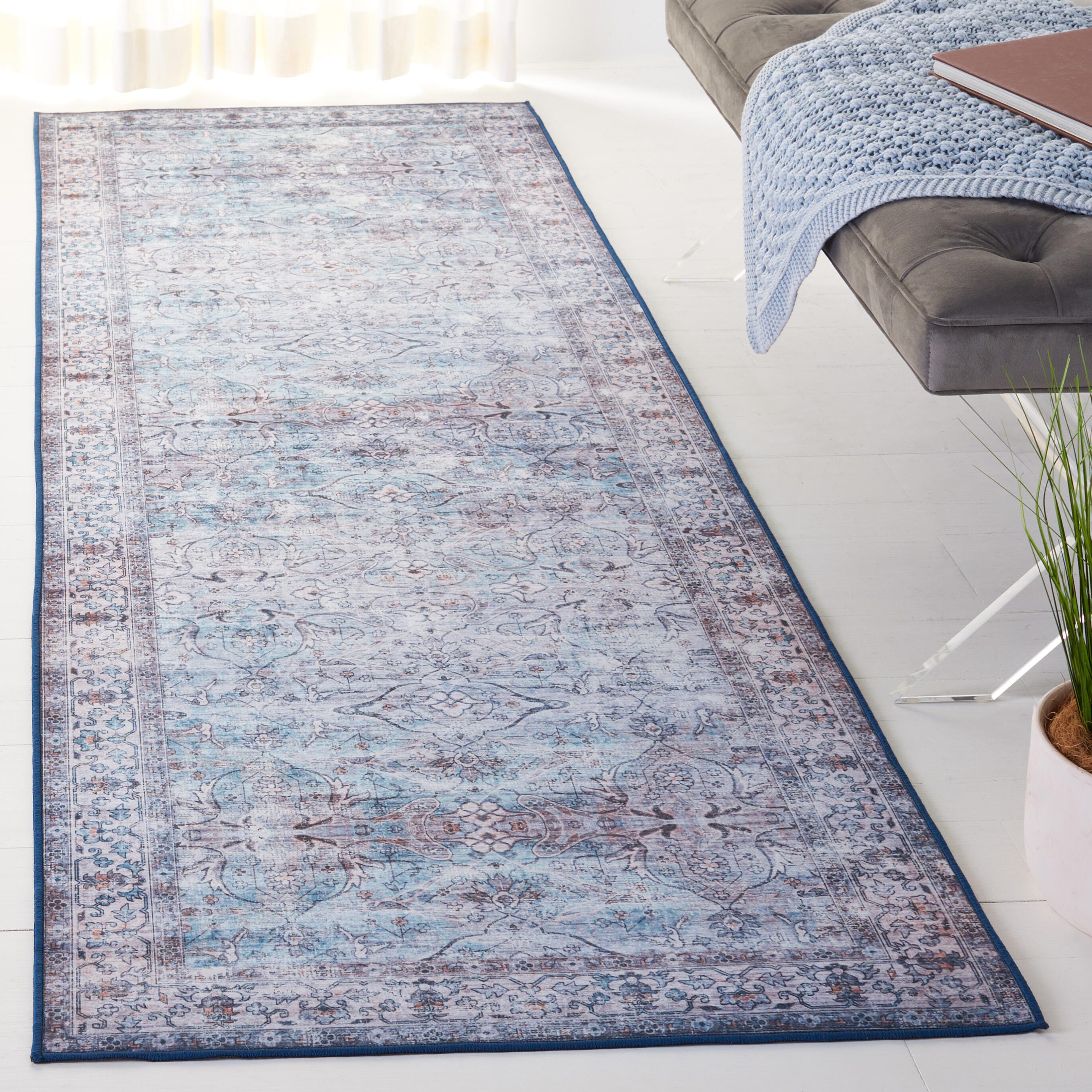 Safavieh Tucson 2' 6" x 8' Runner Rug, Aqua/Pink, rollover