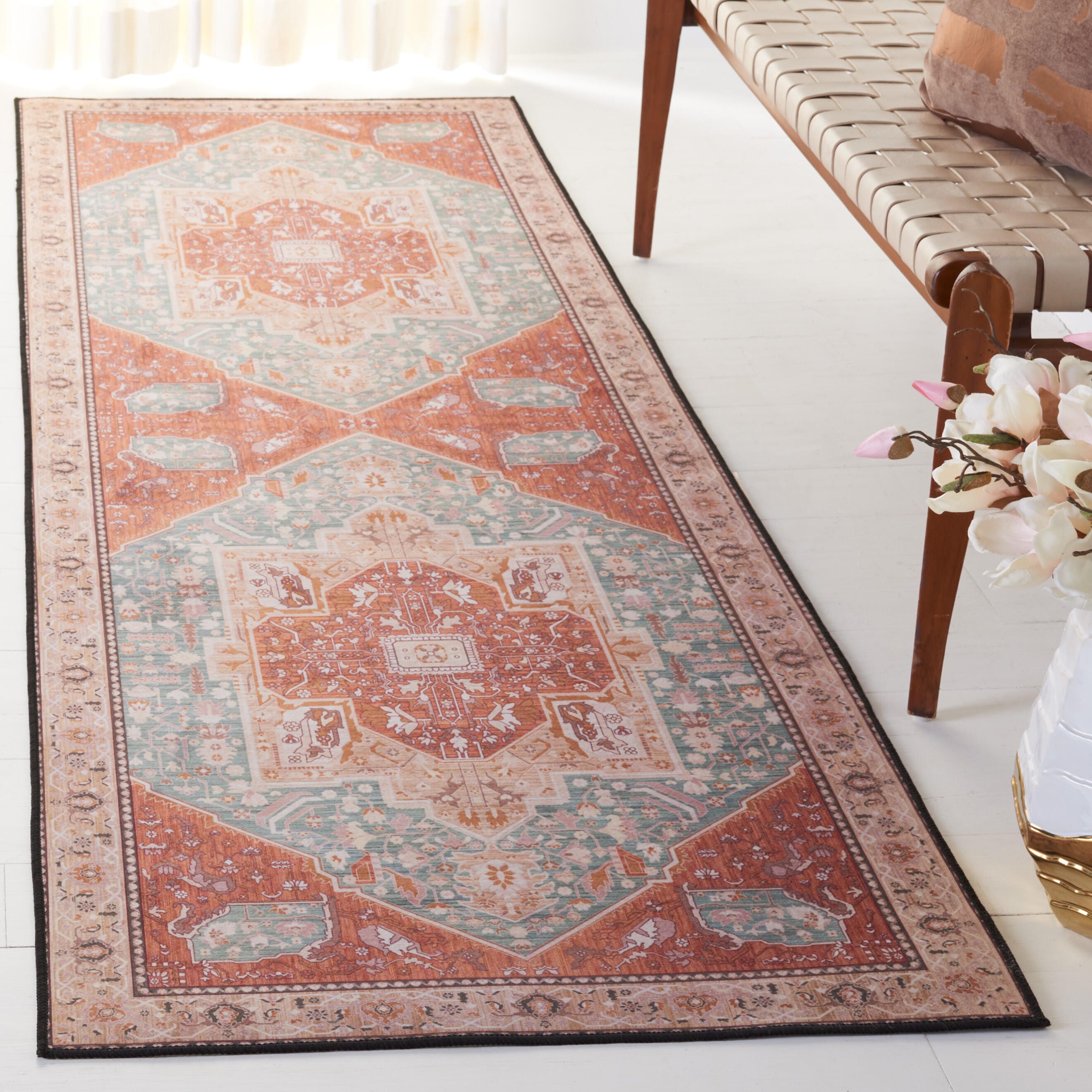 Safavieh Tucson 2' 6" x 6' Runner Rug, Aqua/Rust, rollover