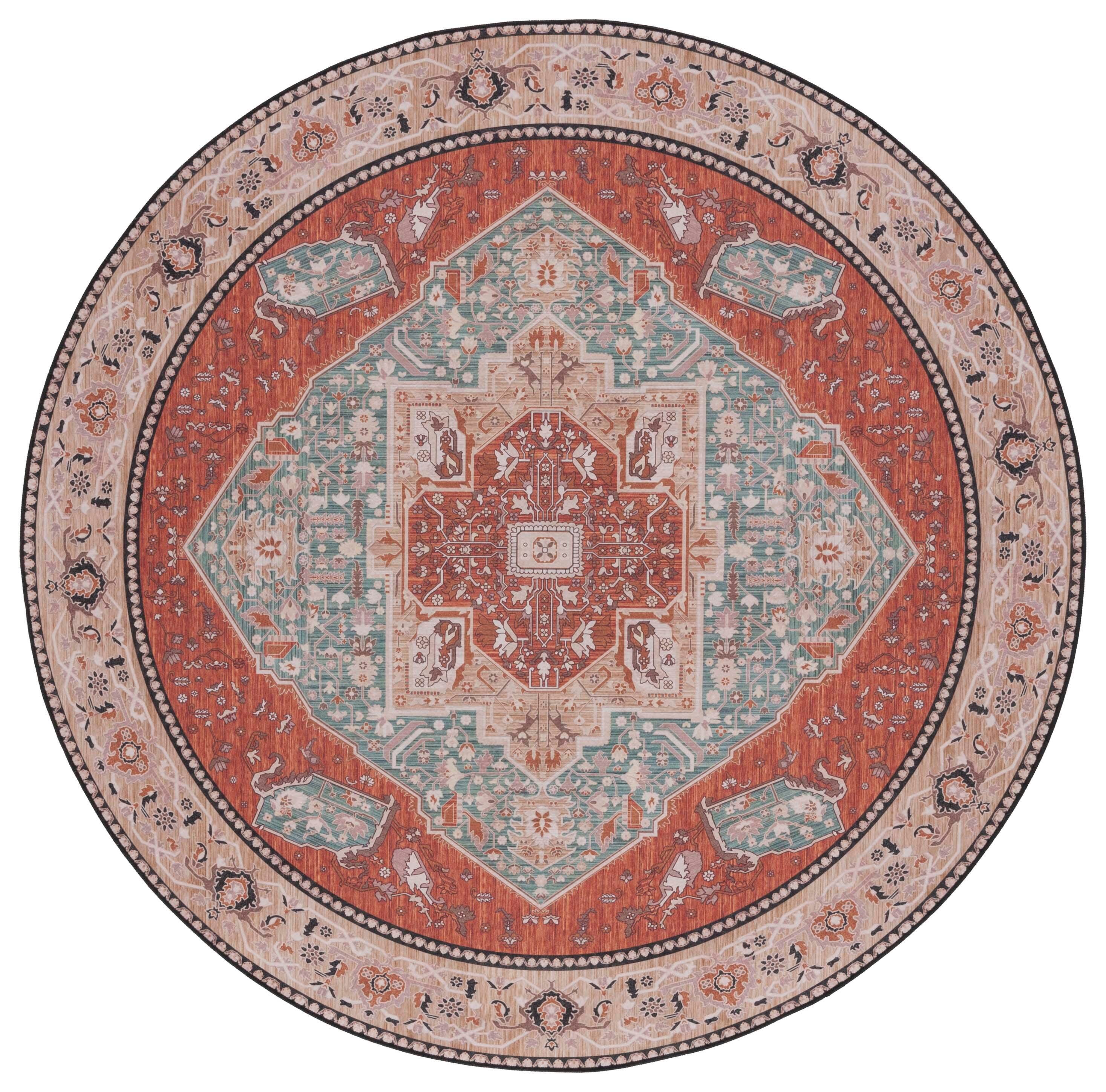 Safavieh Tucson 4' x 4' Round Area Rug, Aqua/Rust, large