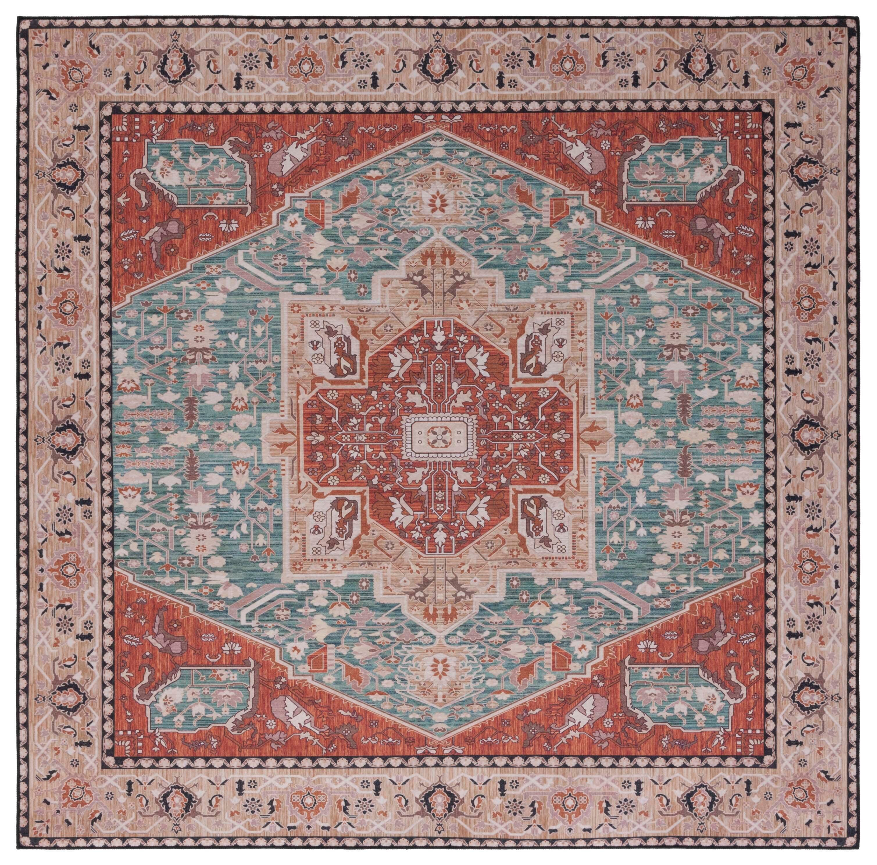 Safavieh Tucson 8' x 8' Square Area Rug, Aqua/Rust, large