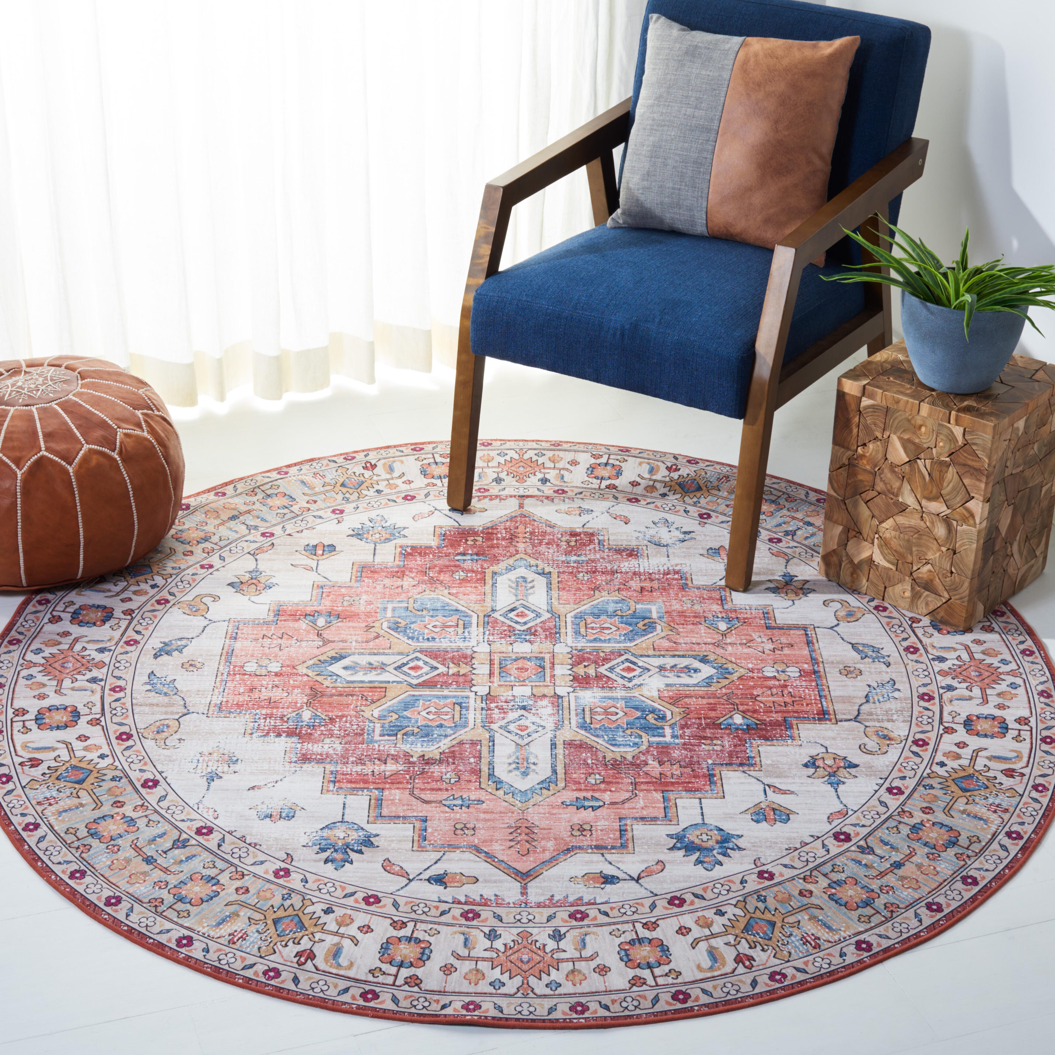 Safavieh Tucson 4' x 4' Round Area Rug, Beige/Blue, rollover