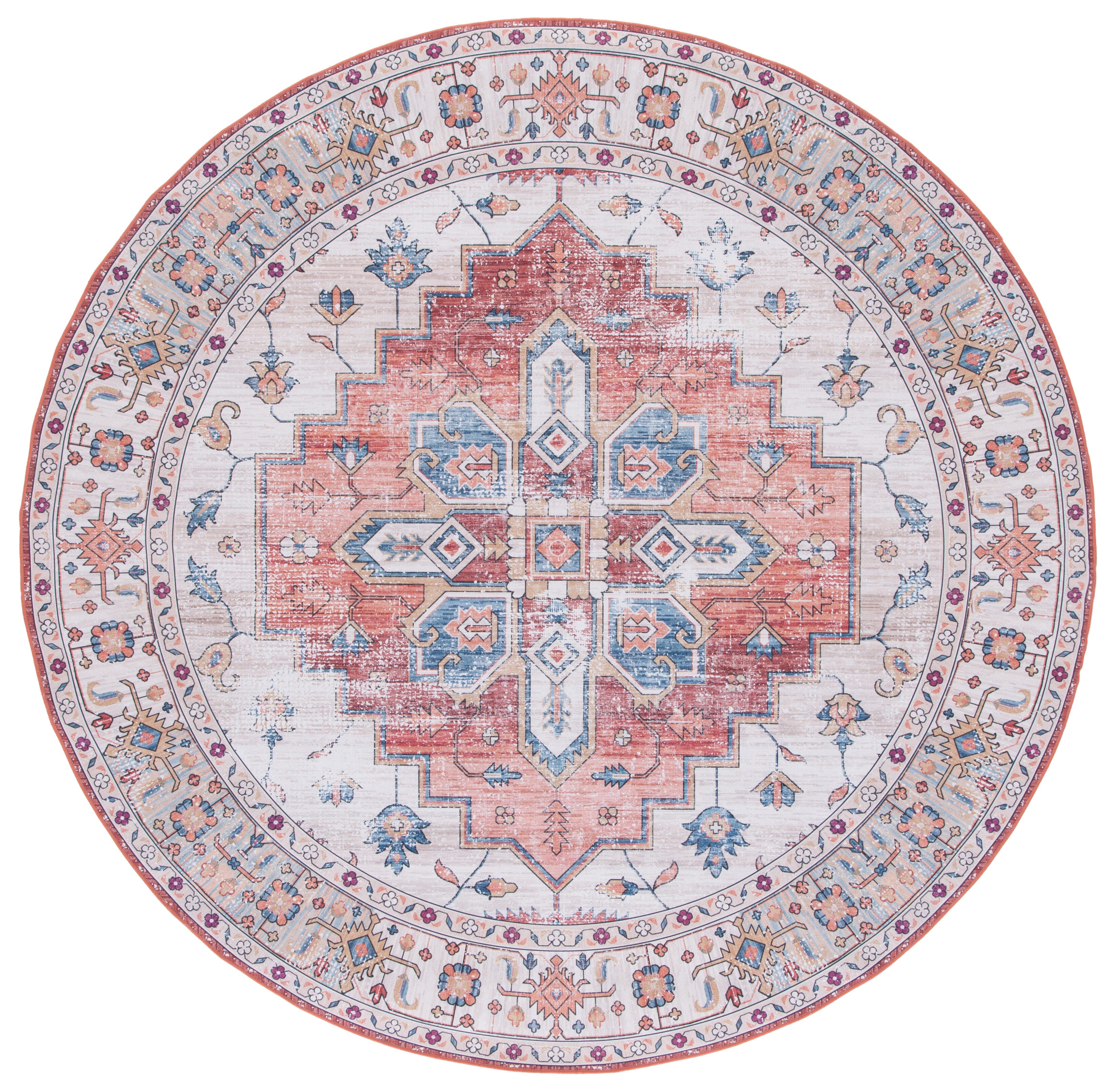 Safavieh Tucson 6' x 6' Round Area Rug, Beige/Blue, large
