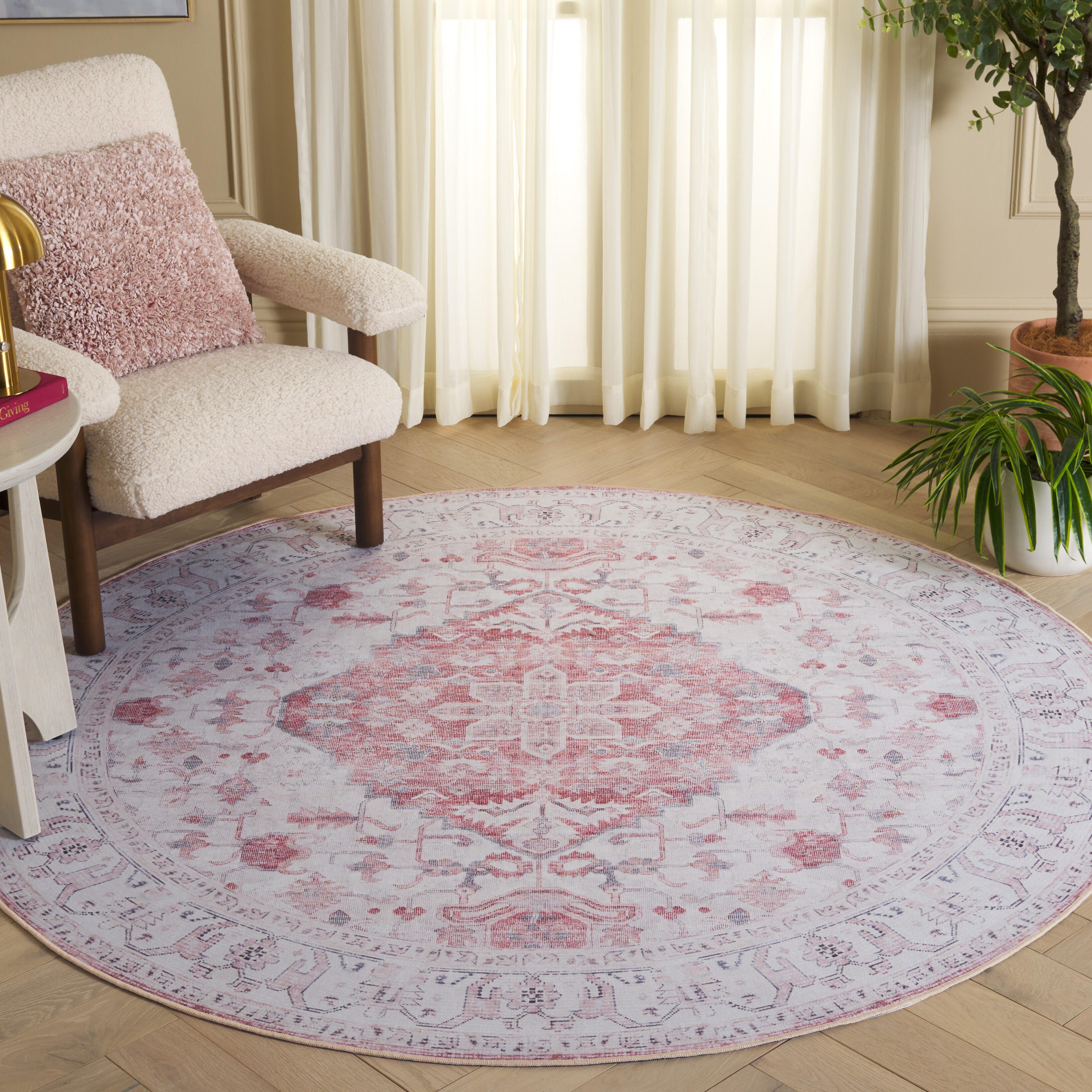 Safavieh Tucson 6' x 6' Round Area Rug, Beige/Rust, rollover