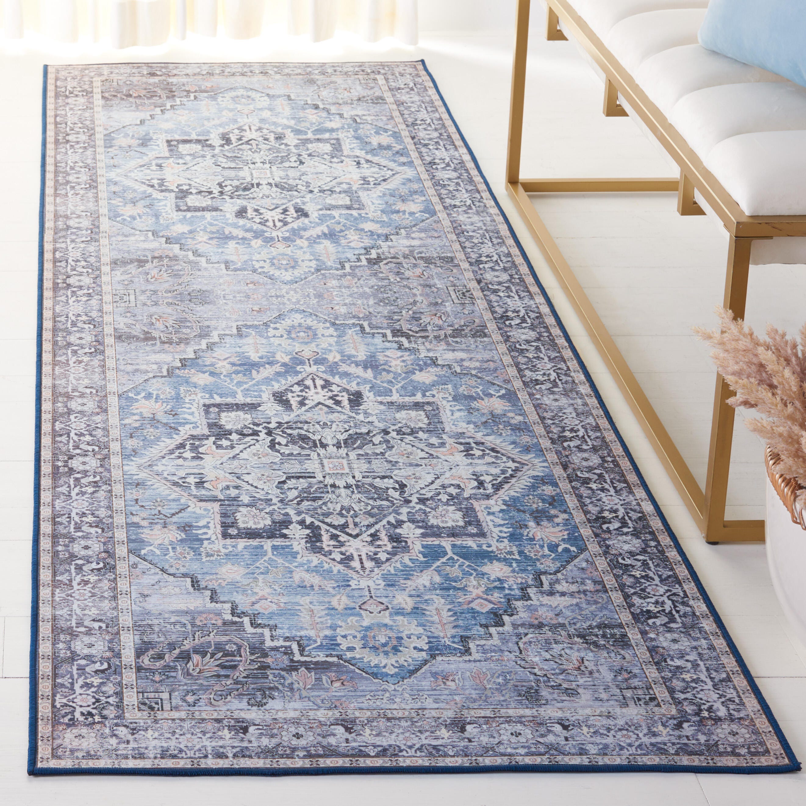 Safavieh Tucson 2' 6" x 10' Runner Rug, Blue/Charcoal, rollover