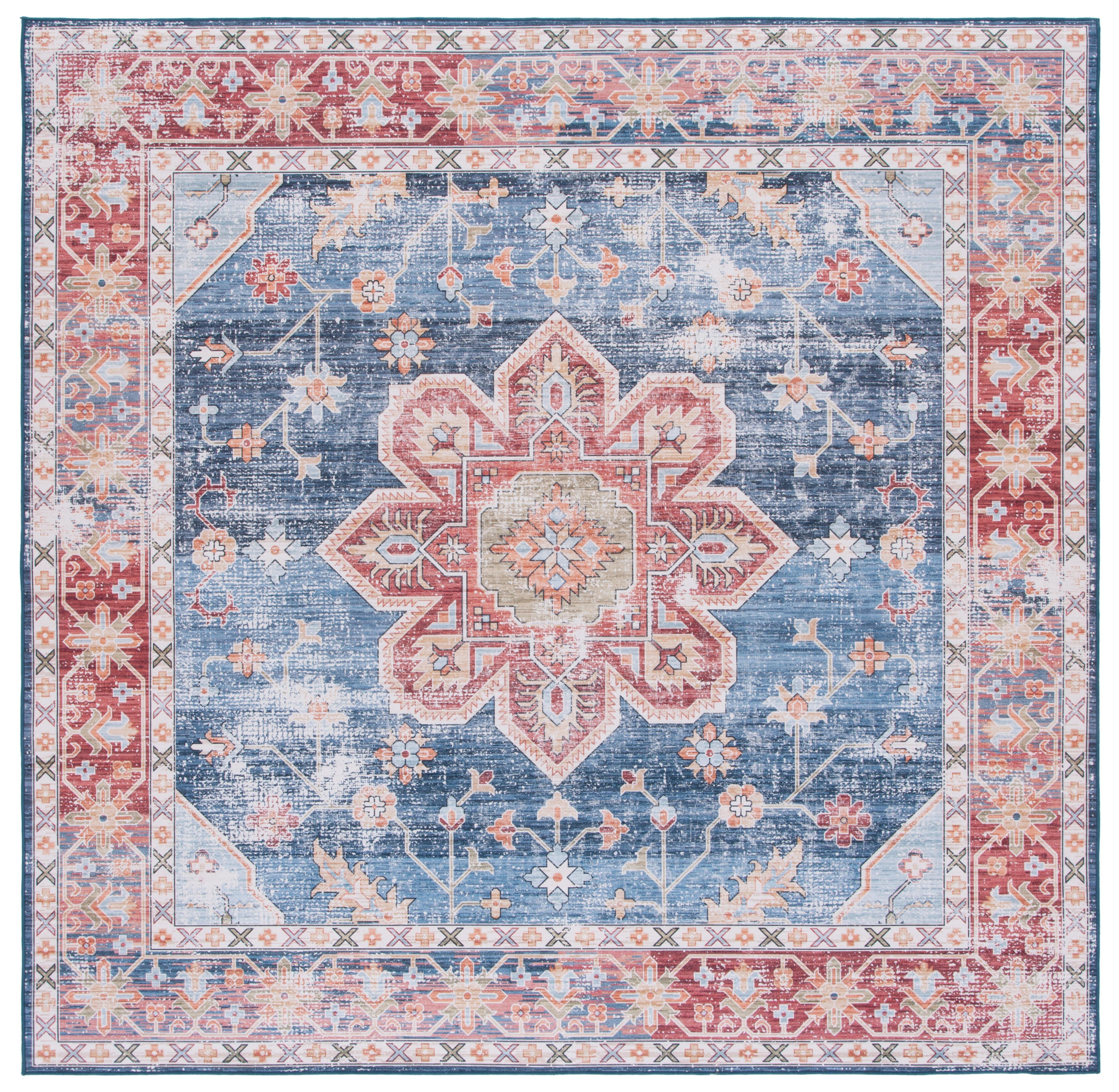 Safavieh Tucson 4' x 4' Square Area Rug, Blue/Rust, large