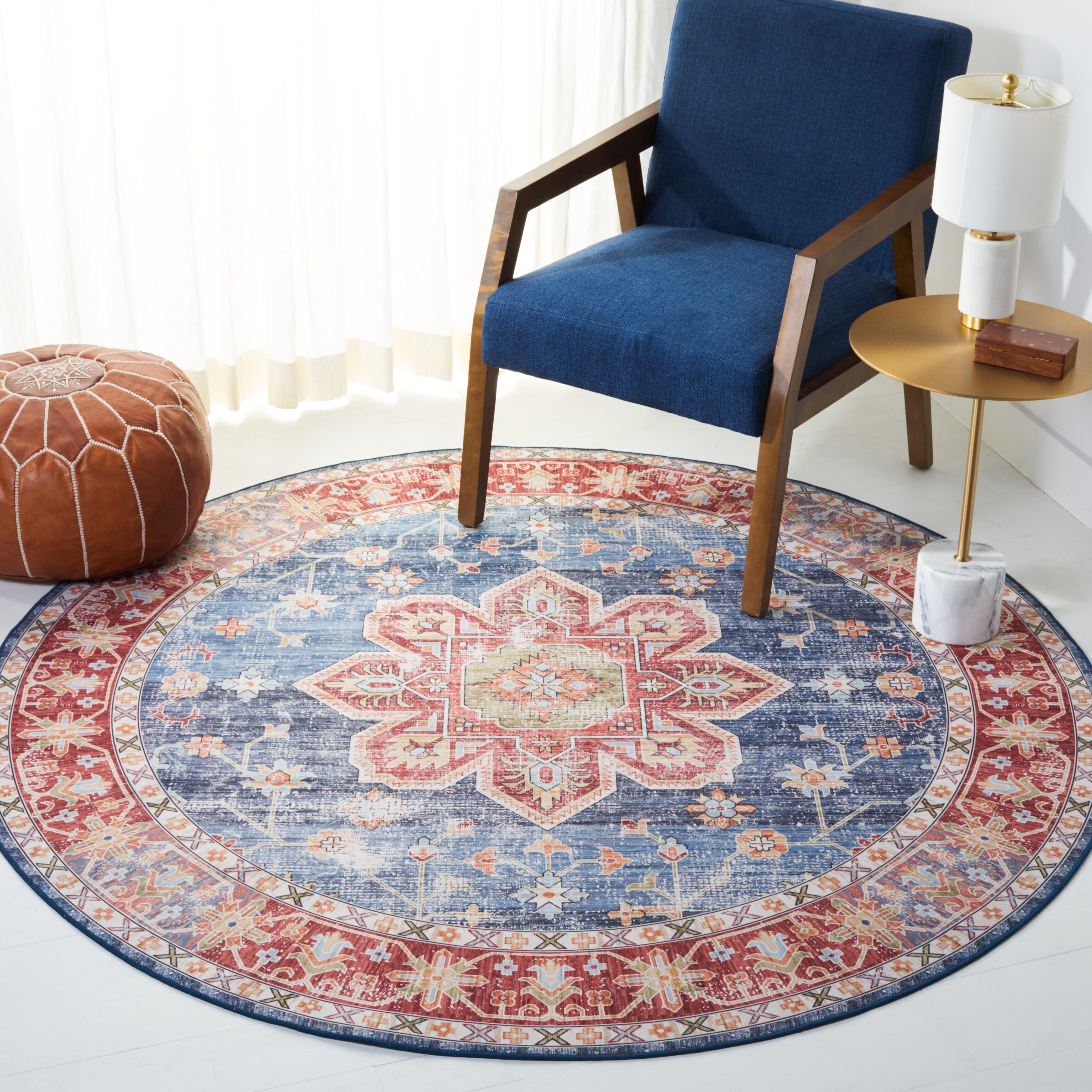 Safavieh Tucson 5' x 5' Round Area Rug, Blue/Rust, rollover