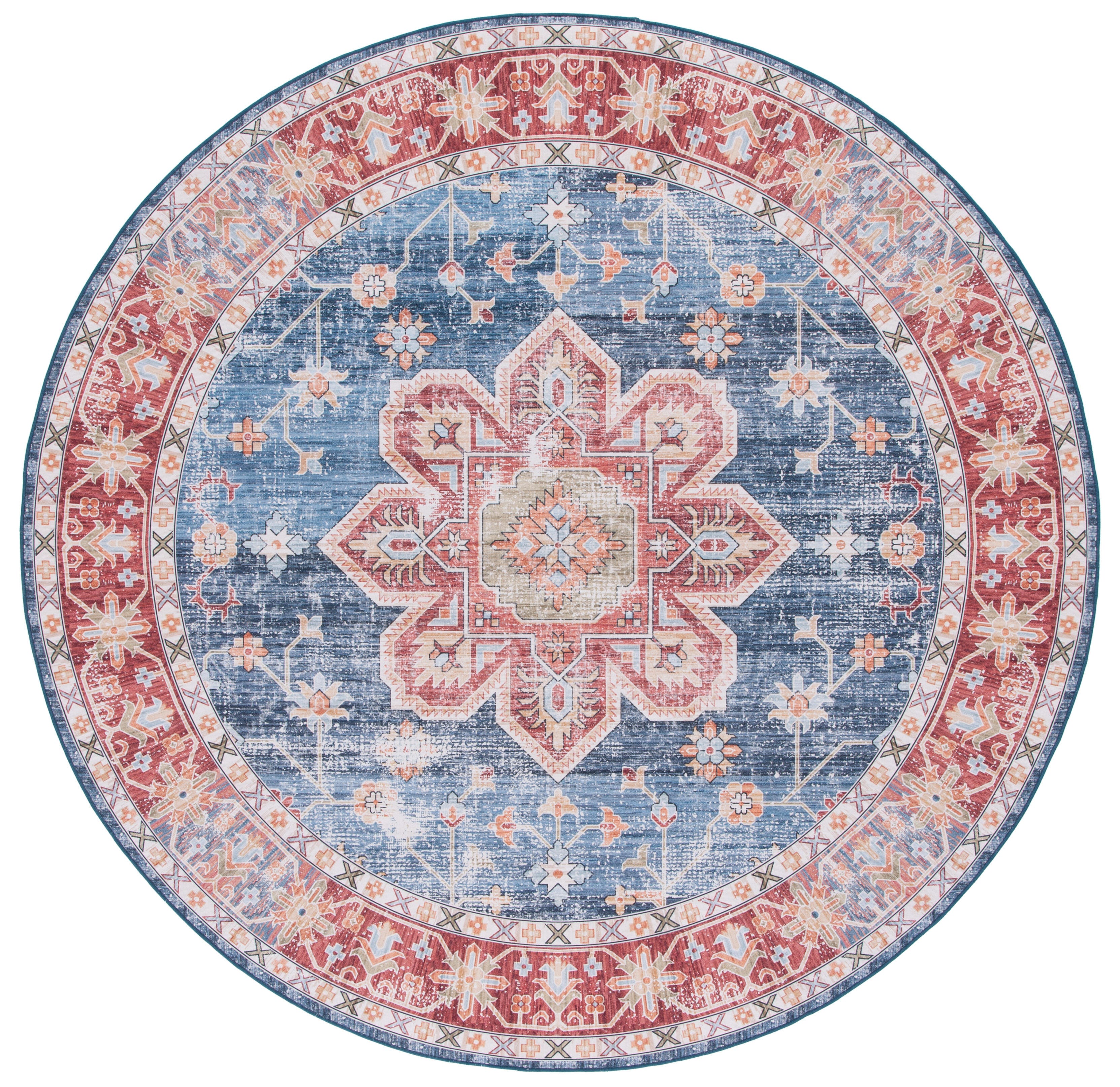 Safavieh Tucson 5' x 5' Round Area Rug, Blue/Rust, large