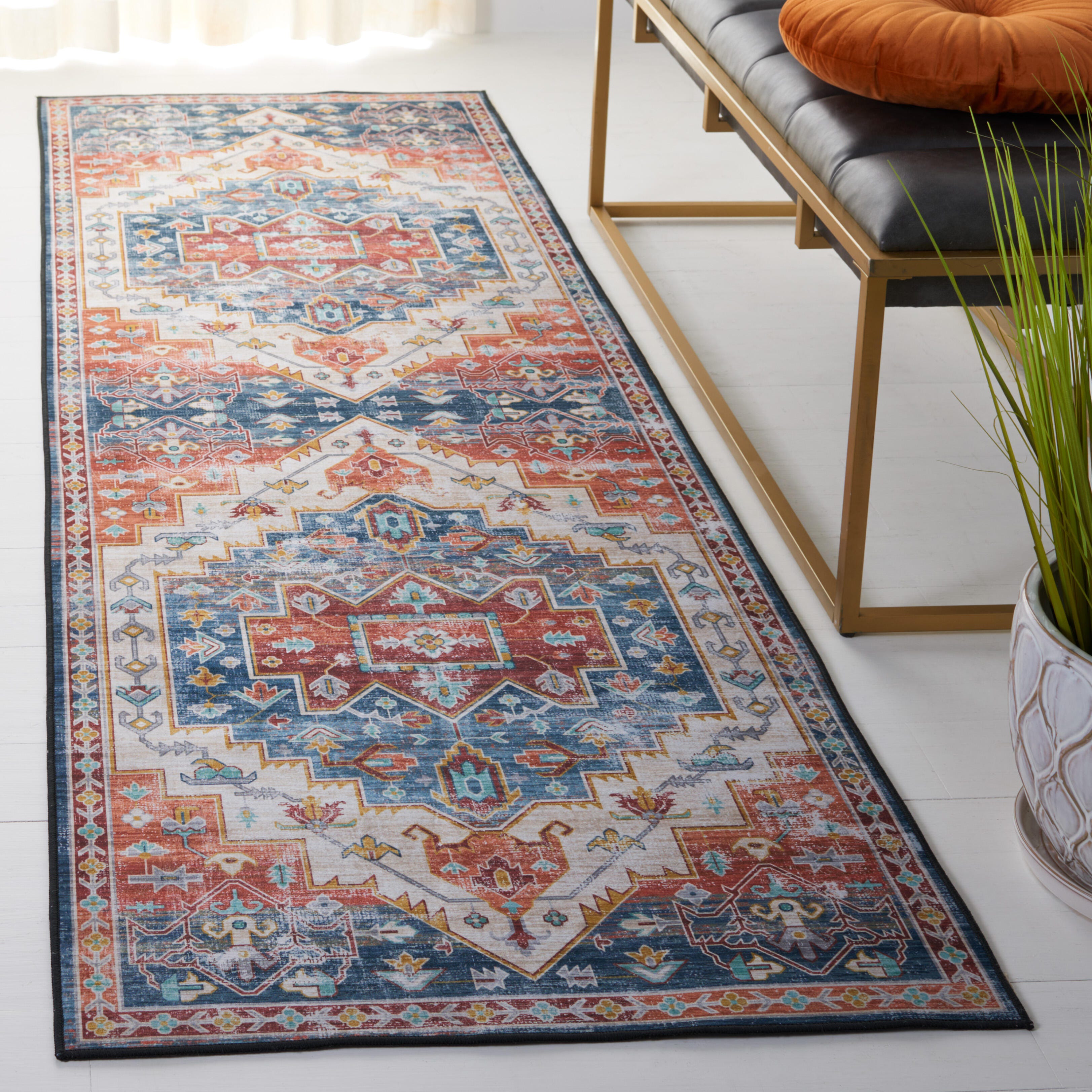 Safavieh Tucson 2' 6" x 12' Runner Rug, Blue/Rust, rollover