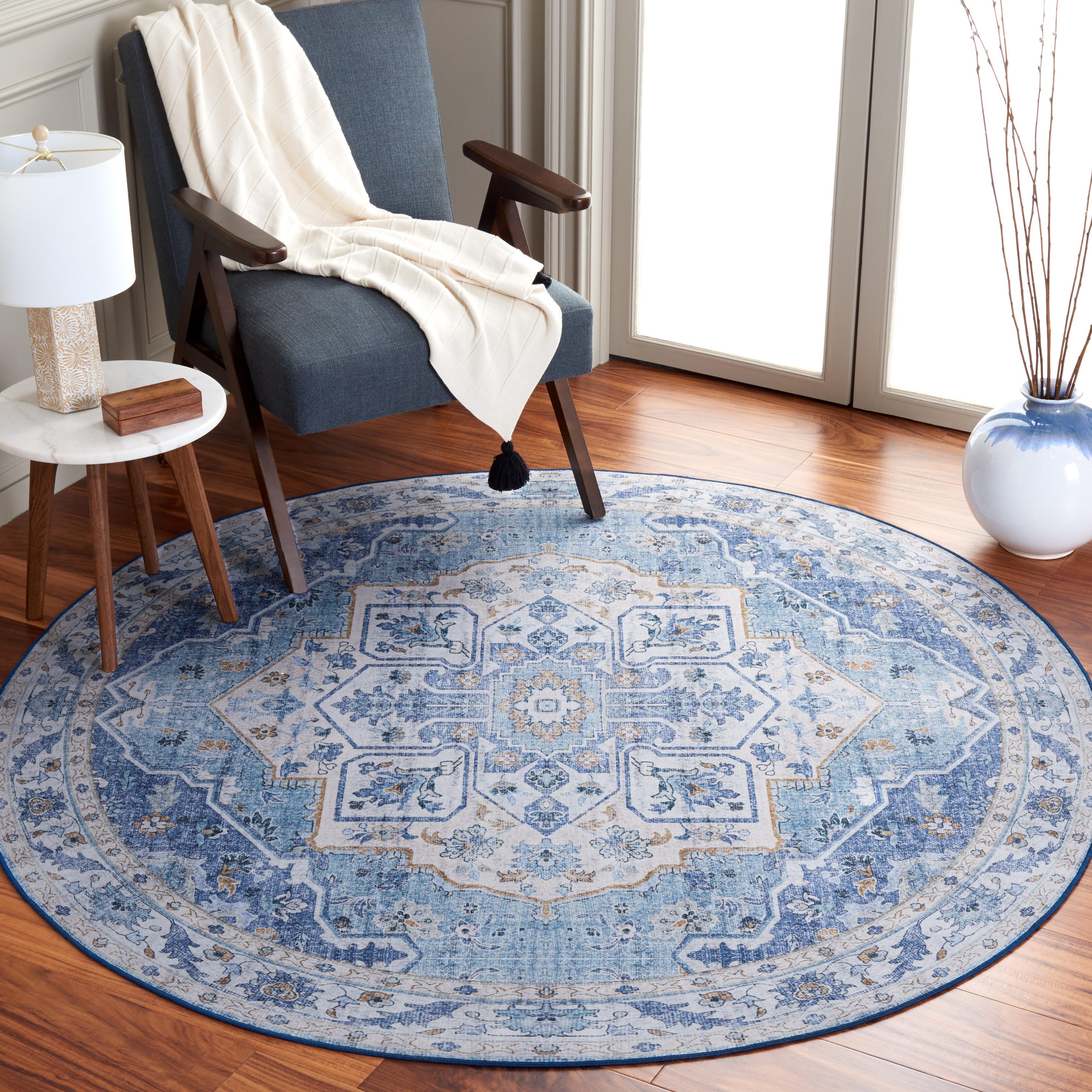 Safavieh Tucson 4' x 4' Round Area Rug, Light Blue/Blue, rollover