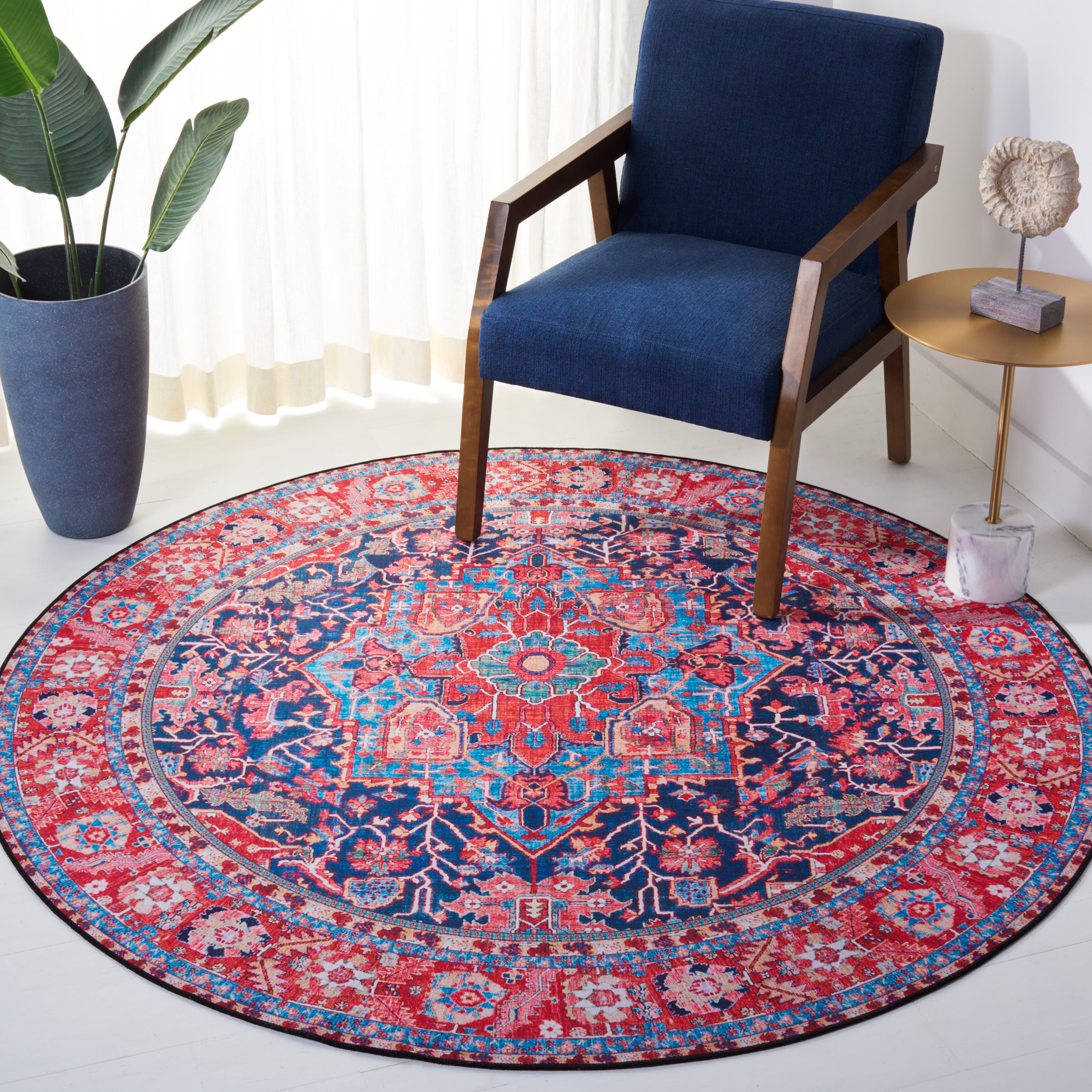 Safavieh Tucson 6' x 6' Round Area Rug, Navy/Red, rollover
