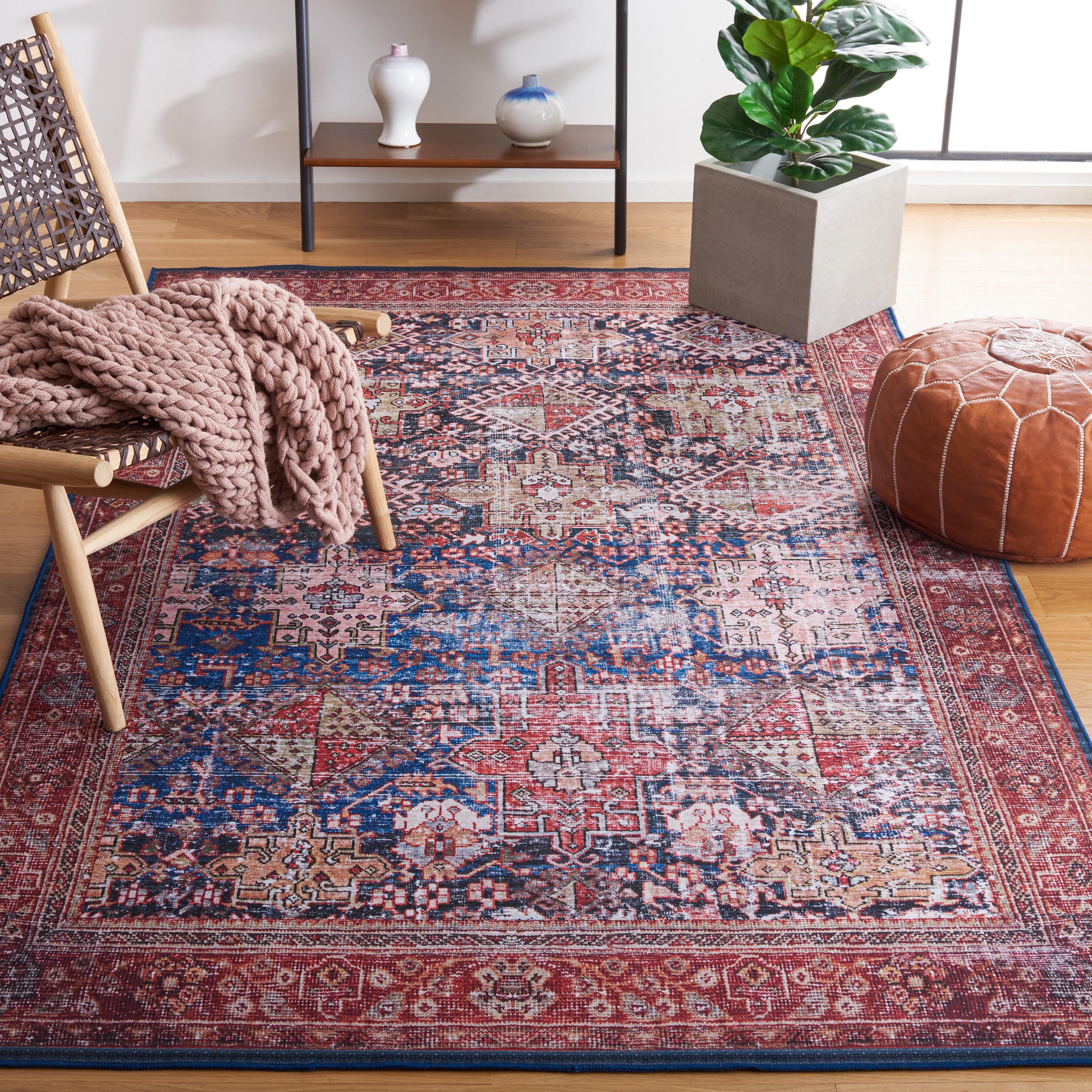 Safavieh Tucson 4' x 4' Square Area Rug, Navy/Rust, rollover