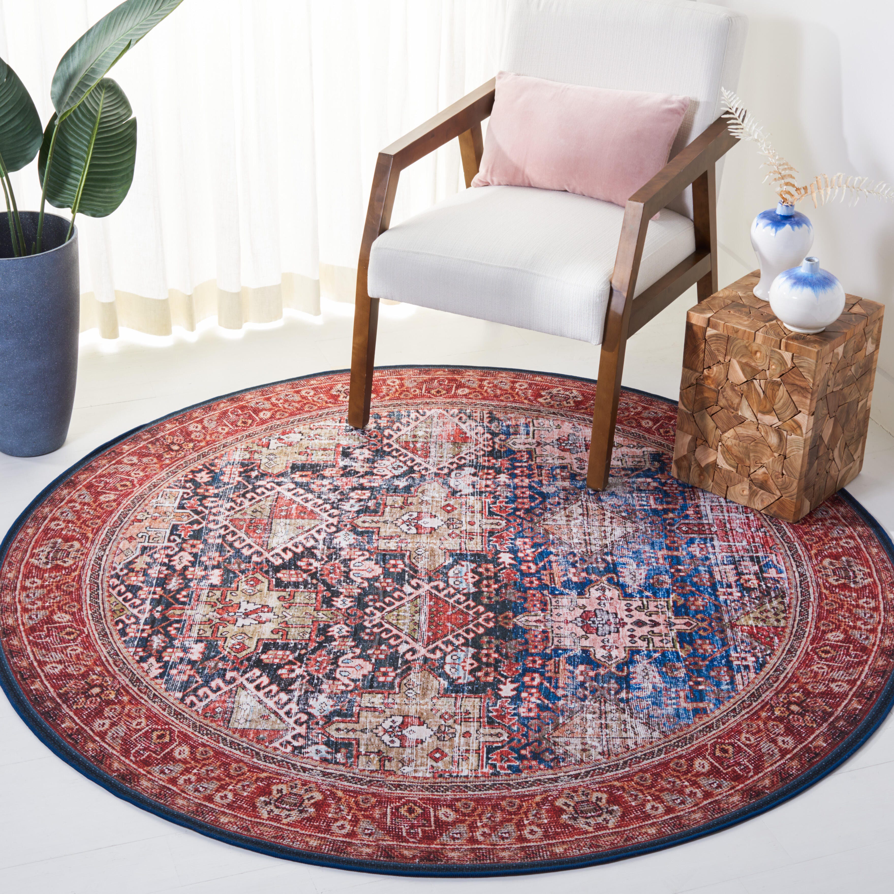 Safavieh Tucson 6' x 6' Round Area Rug, Navy/Rust, rollover