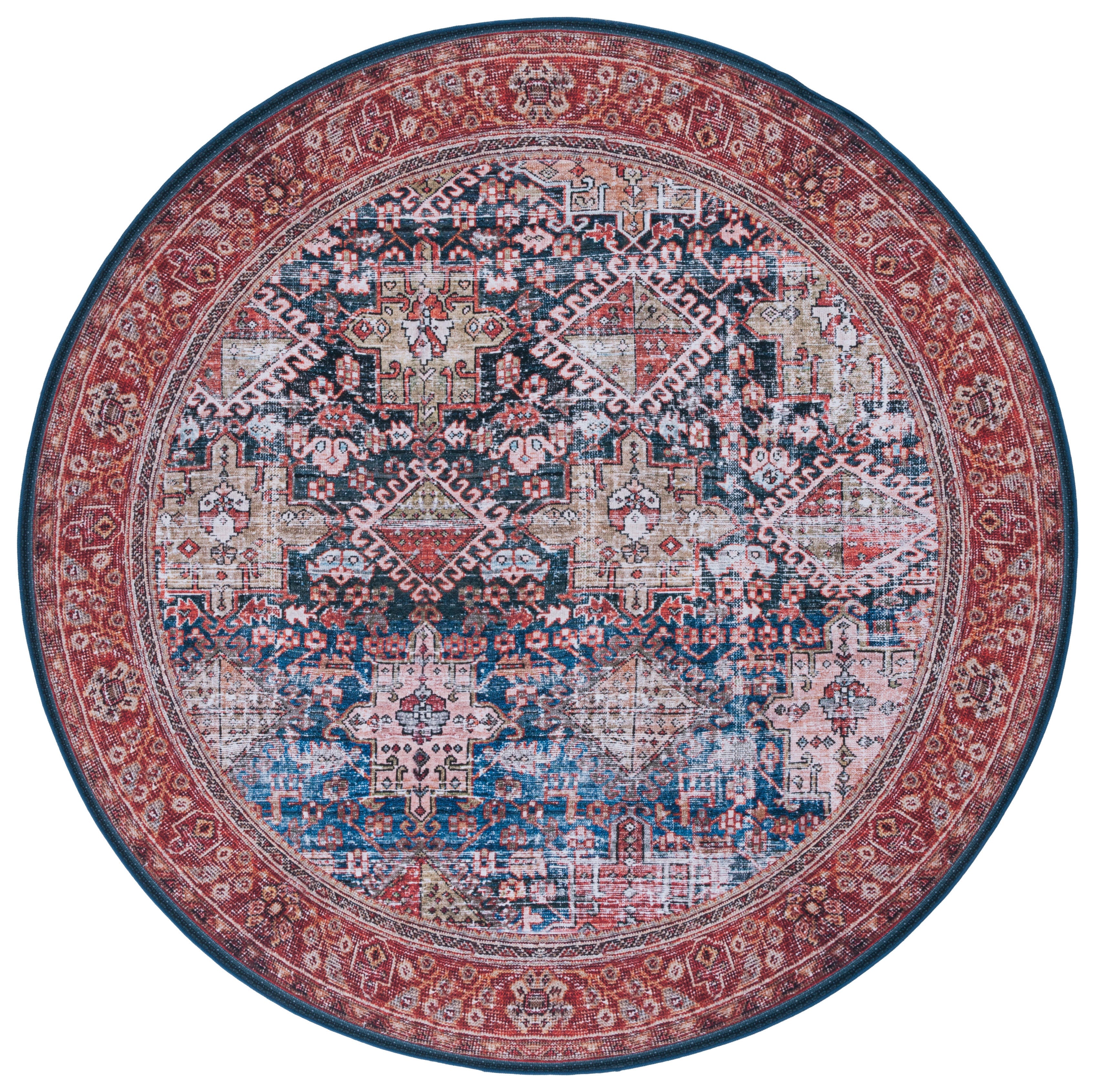 Safavieh Tucson 6' x 6' Round Area Rug, Navy/Rust, large