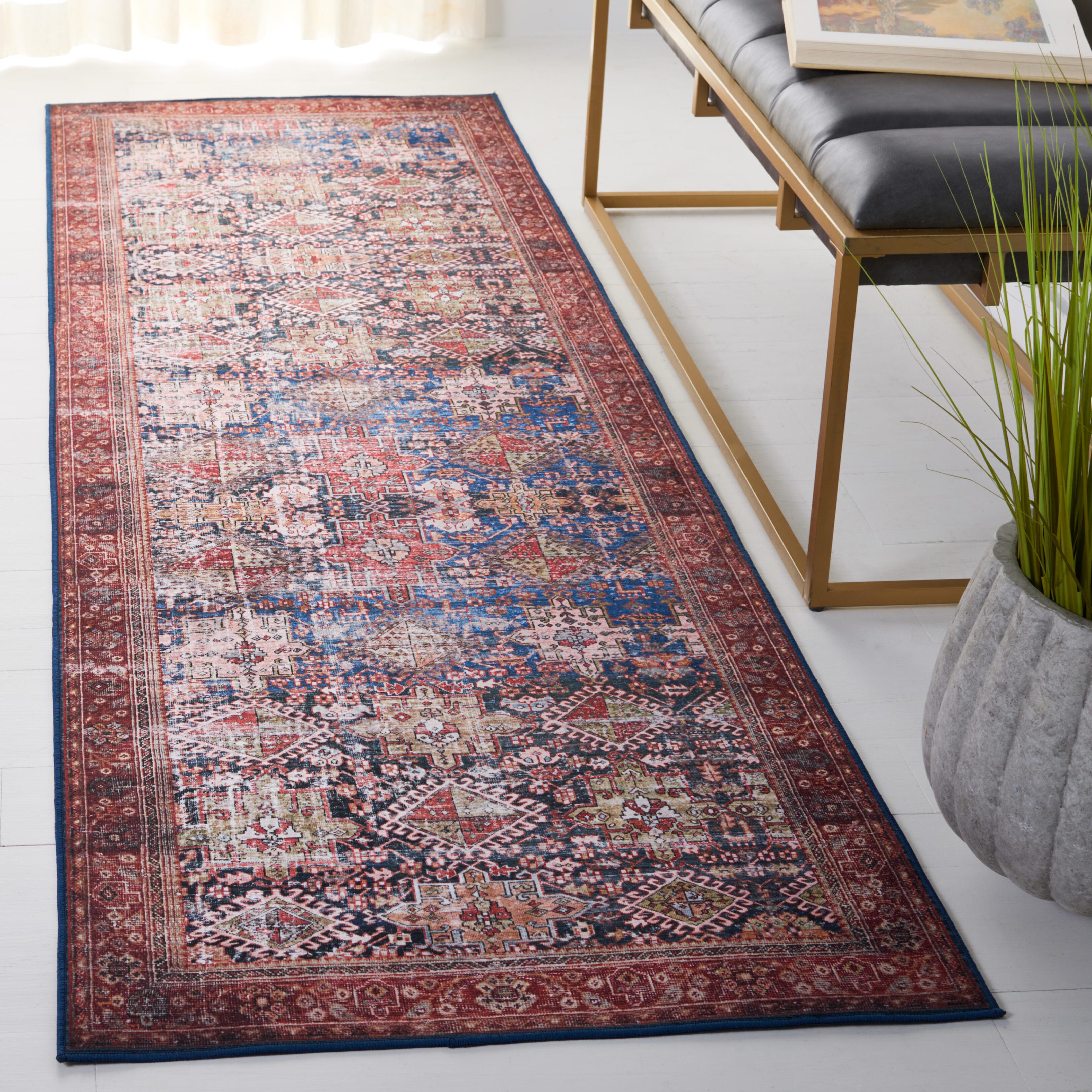 Safavieh Tucson 2' 6" x 8' Runner Rug, Navy/Rust, rollover