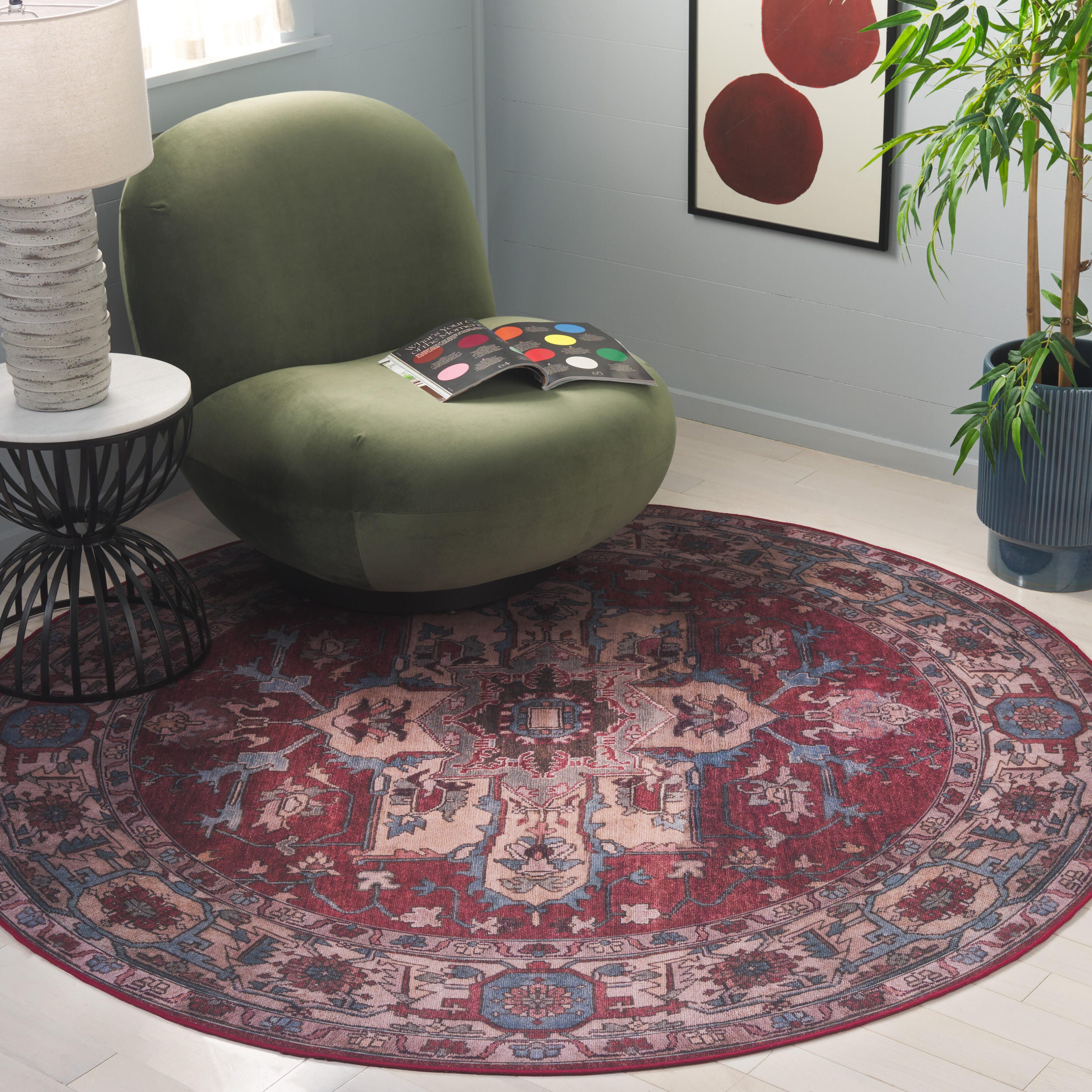 Safavieh Tucson 5' x 5' Round Area Rug, Red/Beige, rollover