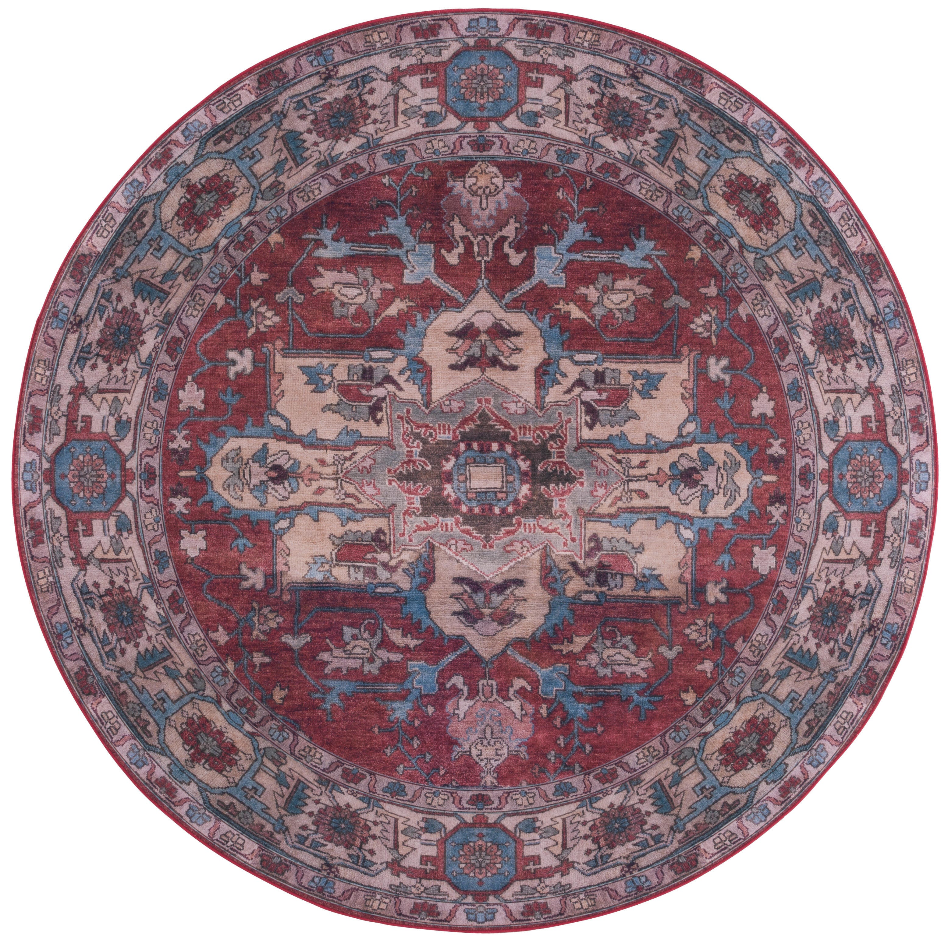Safavieh Tucson 5' x 5' Round Area Rug, Red/Beige, large