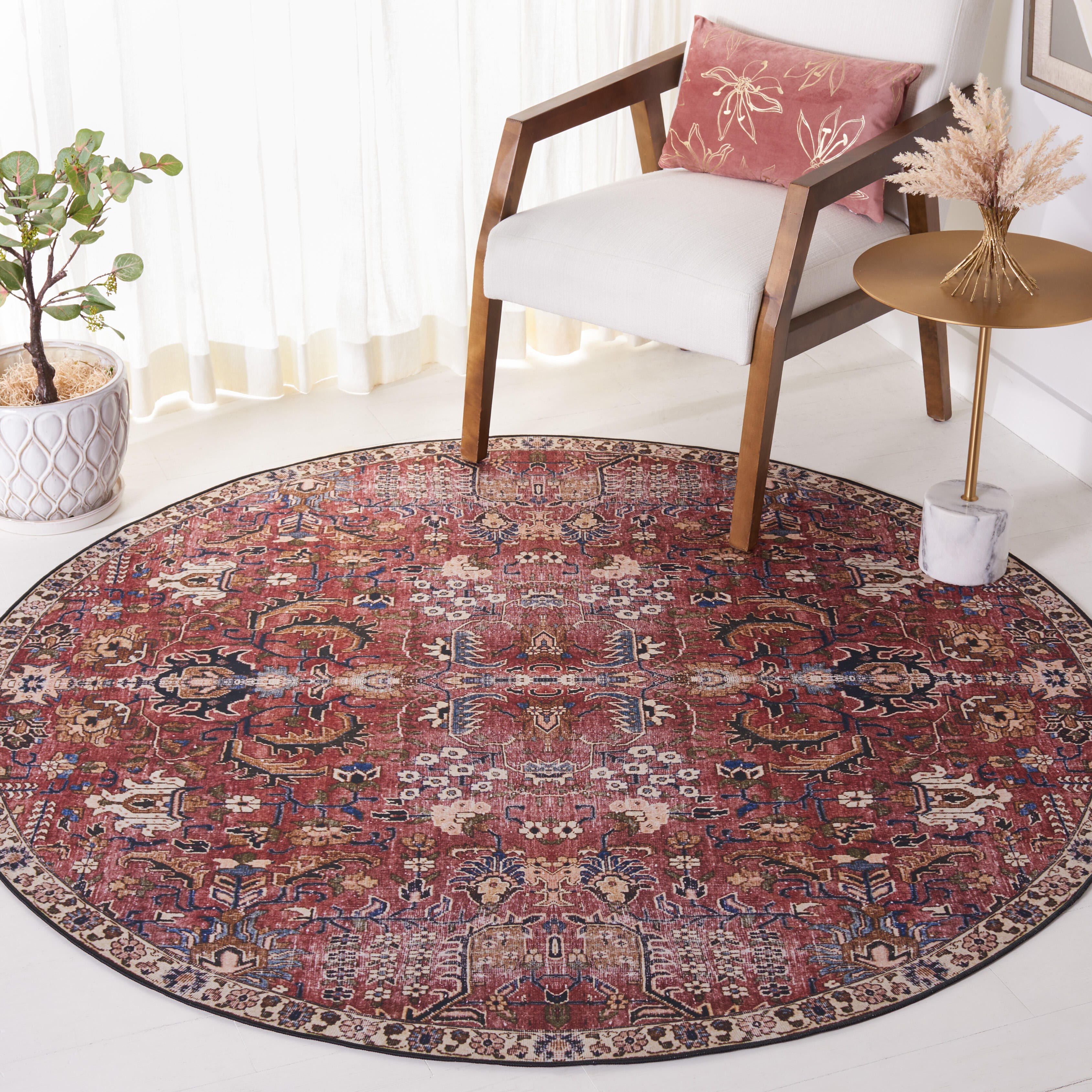 Safavieh Tucson 6' x 6' Round Area Rug, Red/Beige, rollover