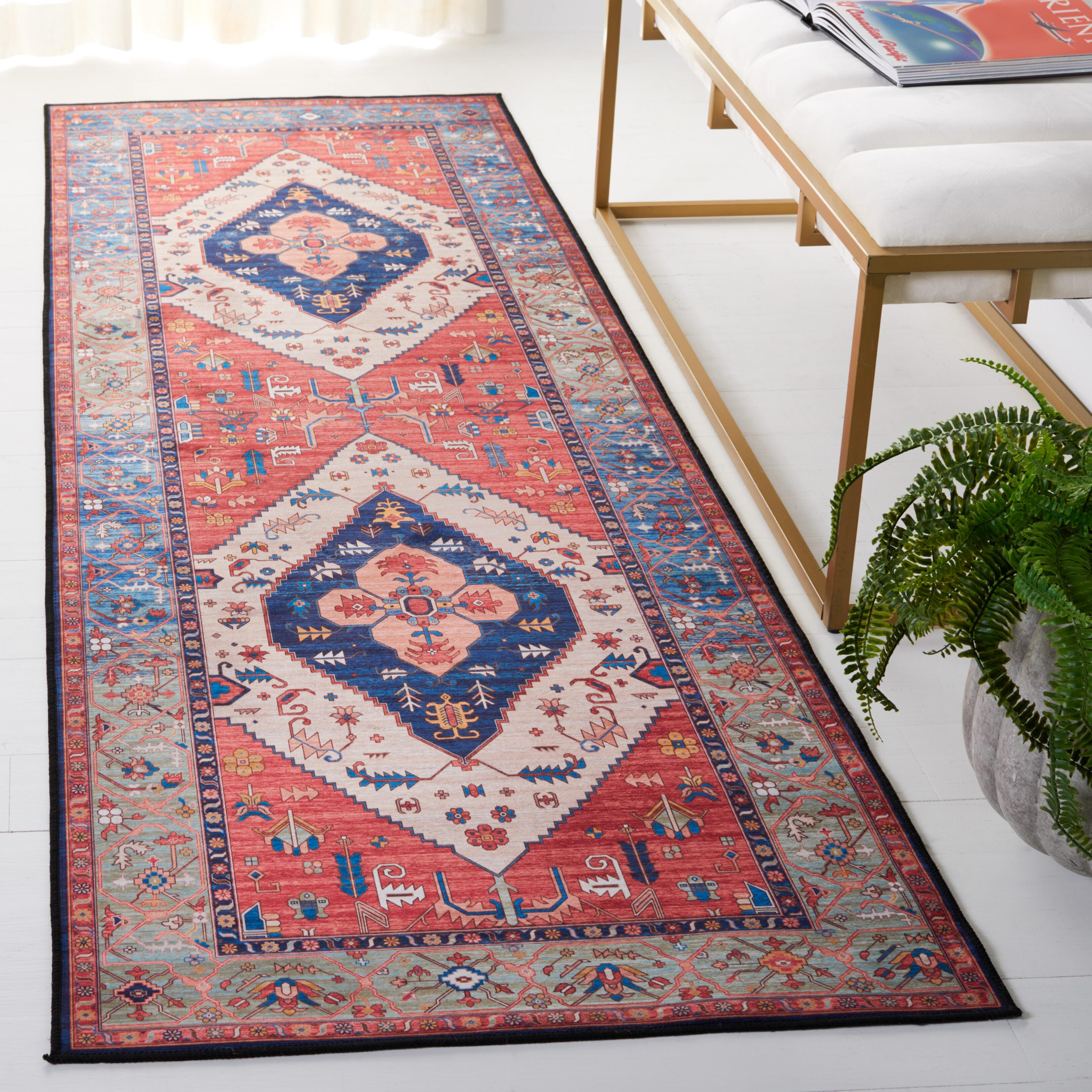 Safavieh Tucson 2' 6" x 8' Runner Rug, Rust/Blue, rollover