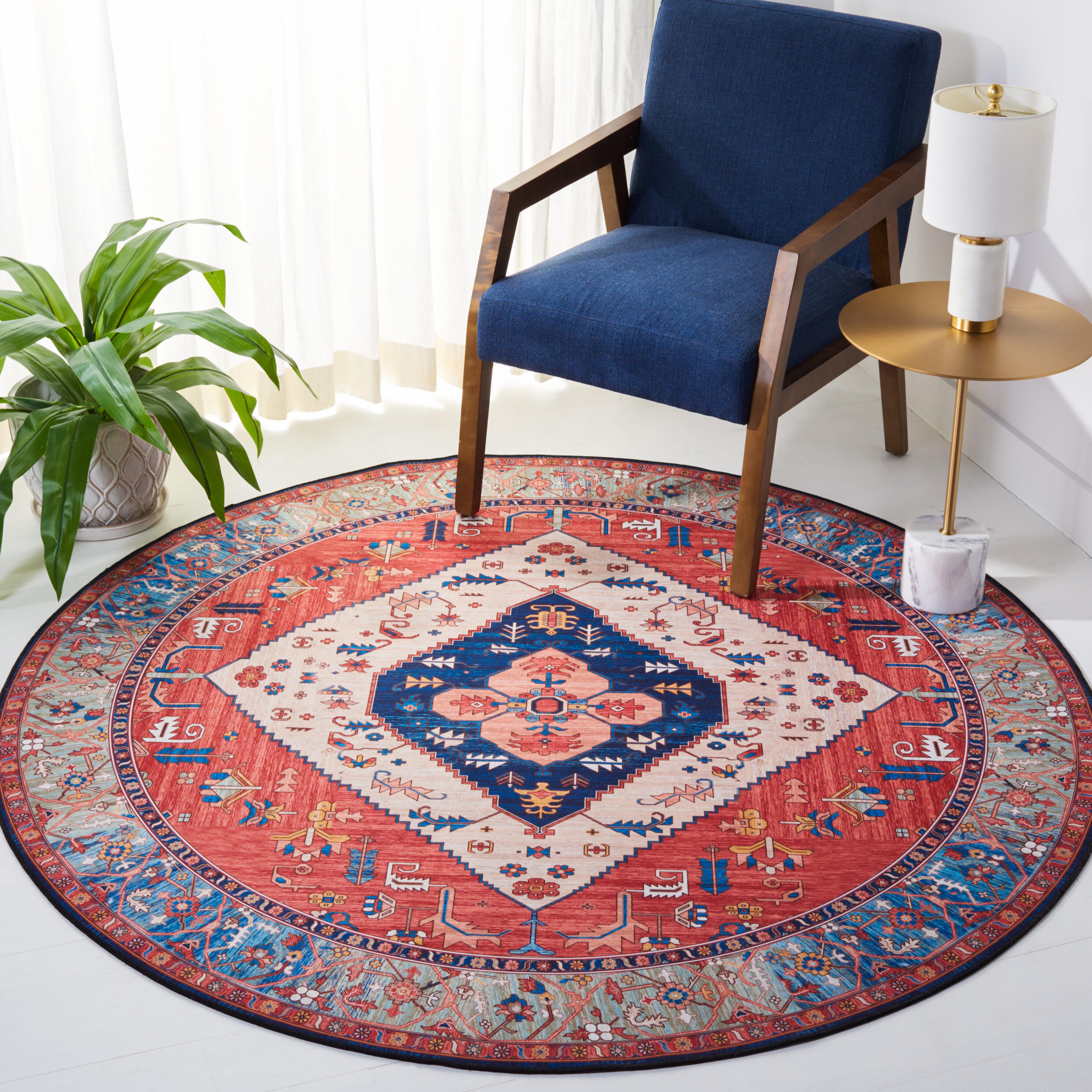 Safavieh Tucson 6' x 6' Round Area Rug, Rust/Blue, rollover
