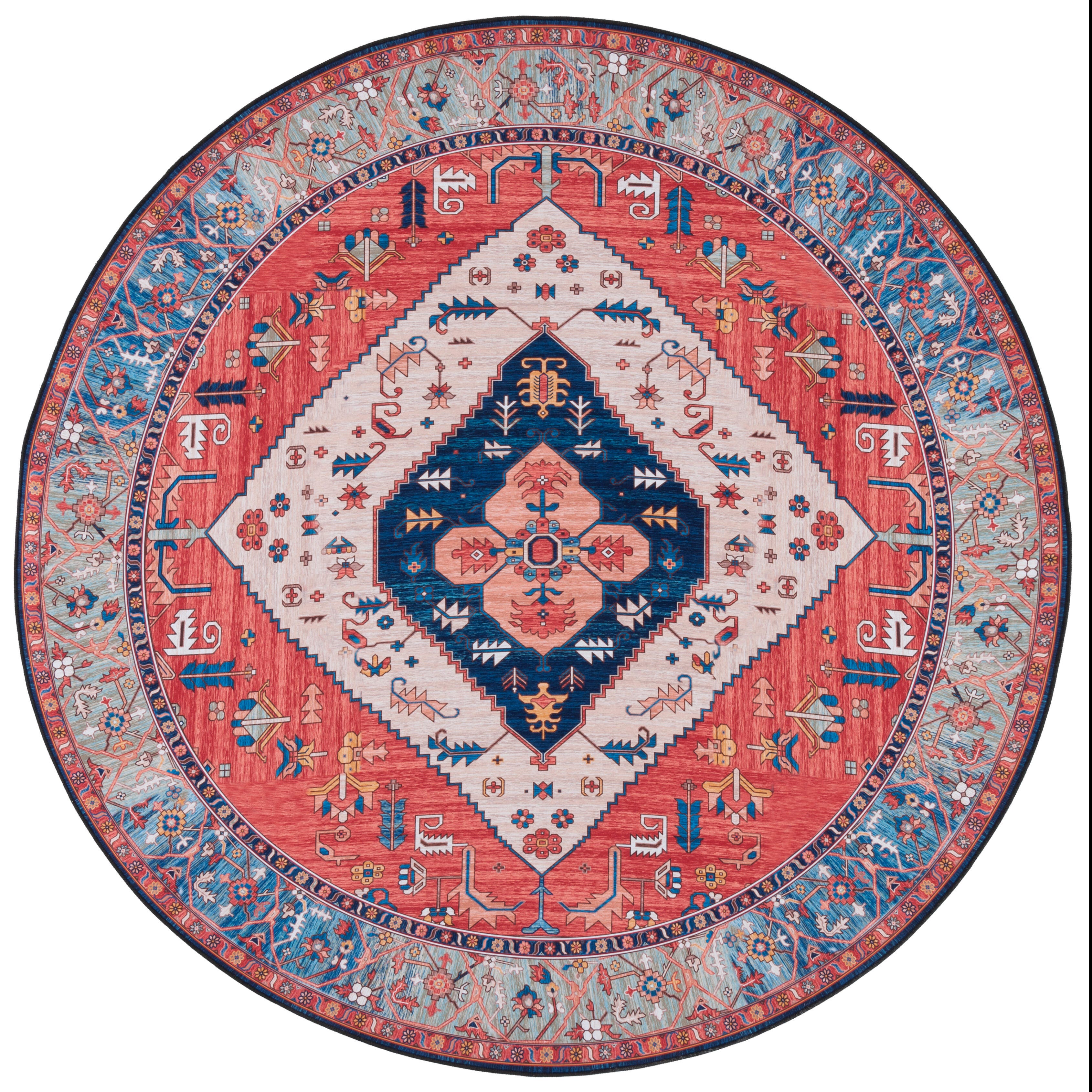 Safavieh Tucson 6' x 6' Round Area Rug, Rust/Blue, large