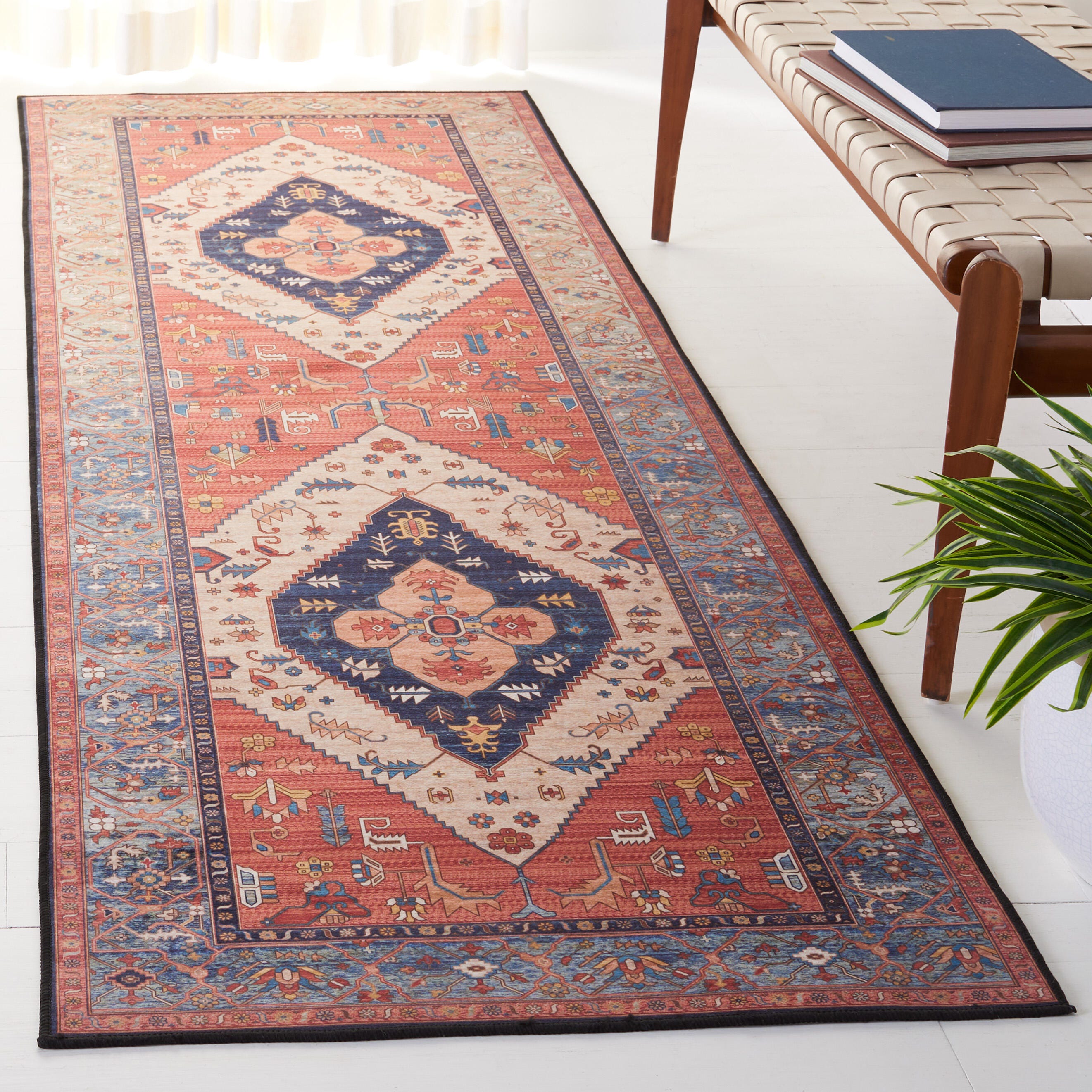 Safavieh Tucson 2' 6" x 14' Runner Rug, Rust/Blue, rollover