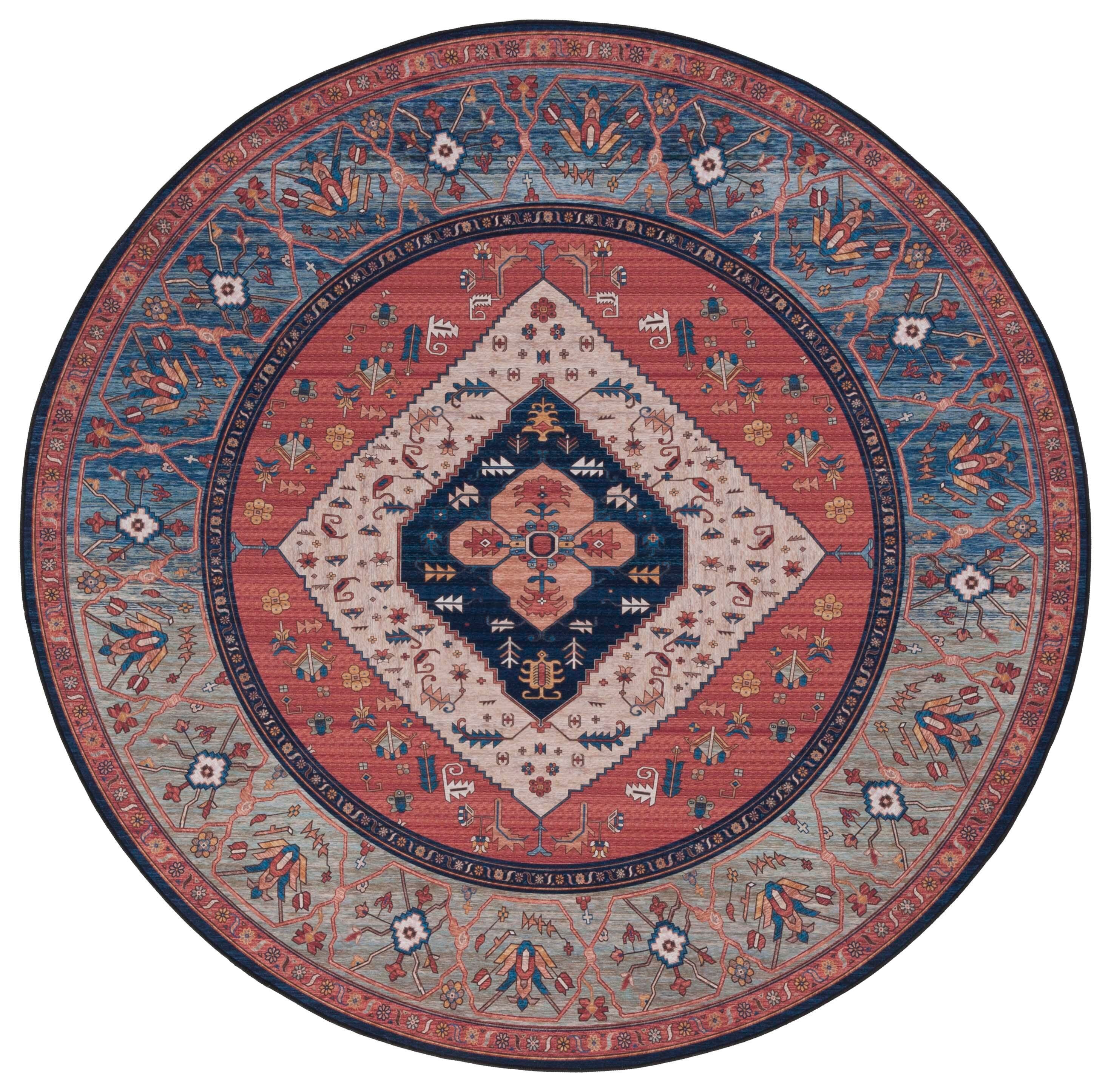 Safavieh Tucson 4' x 4' Round Area Rug, Rust/Blue, large