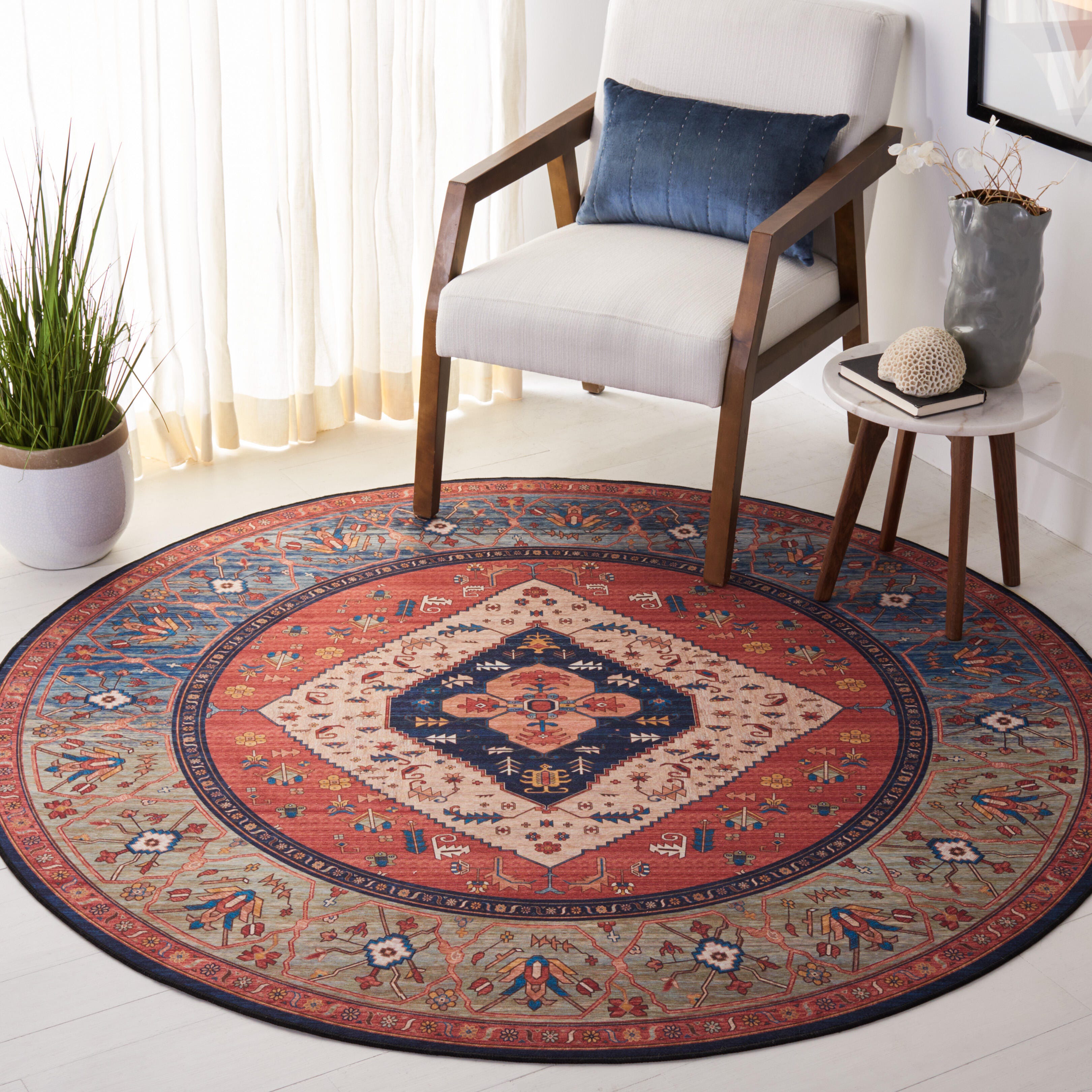 Safavieh Tucson 8' x 8' Round Area Rug, Rust/Blue, rollover