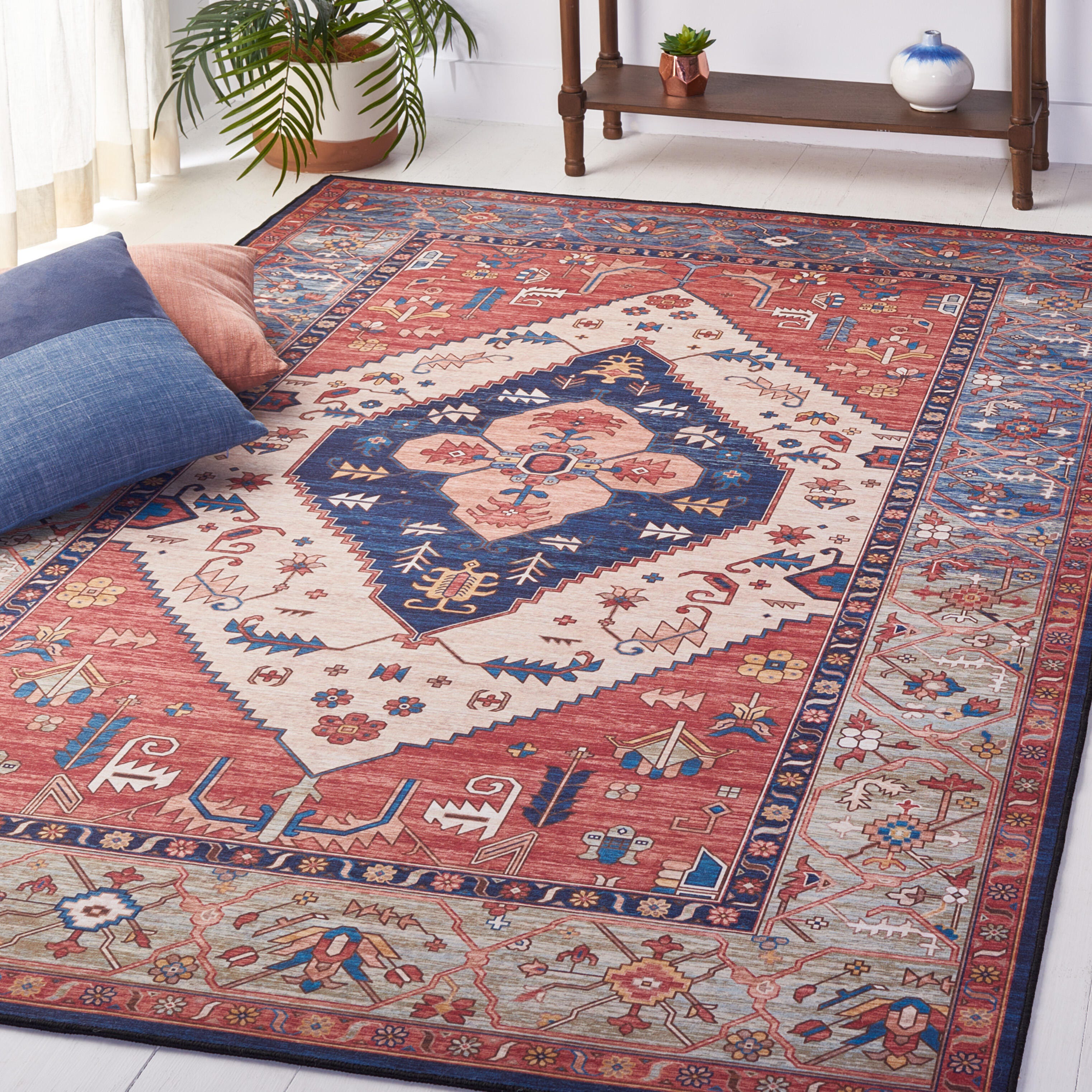 Safavieh Tucson 8' x 8' Square Area Rug, Rust/Blue, rollover
