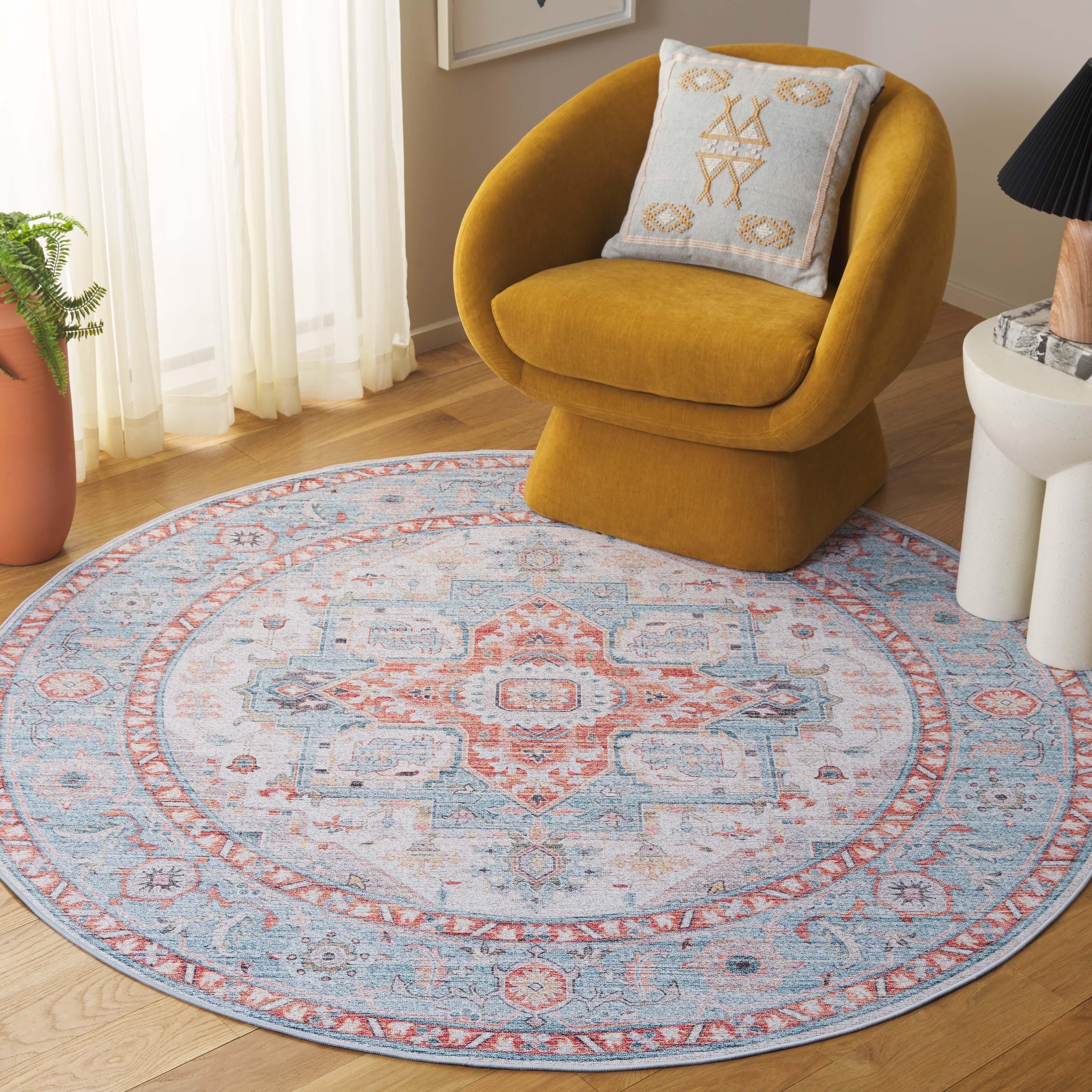 Safavieh Tucson 6' x 6' Round Area Rug, Turquoise/Rust, rollover