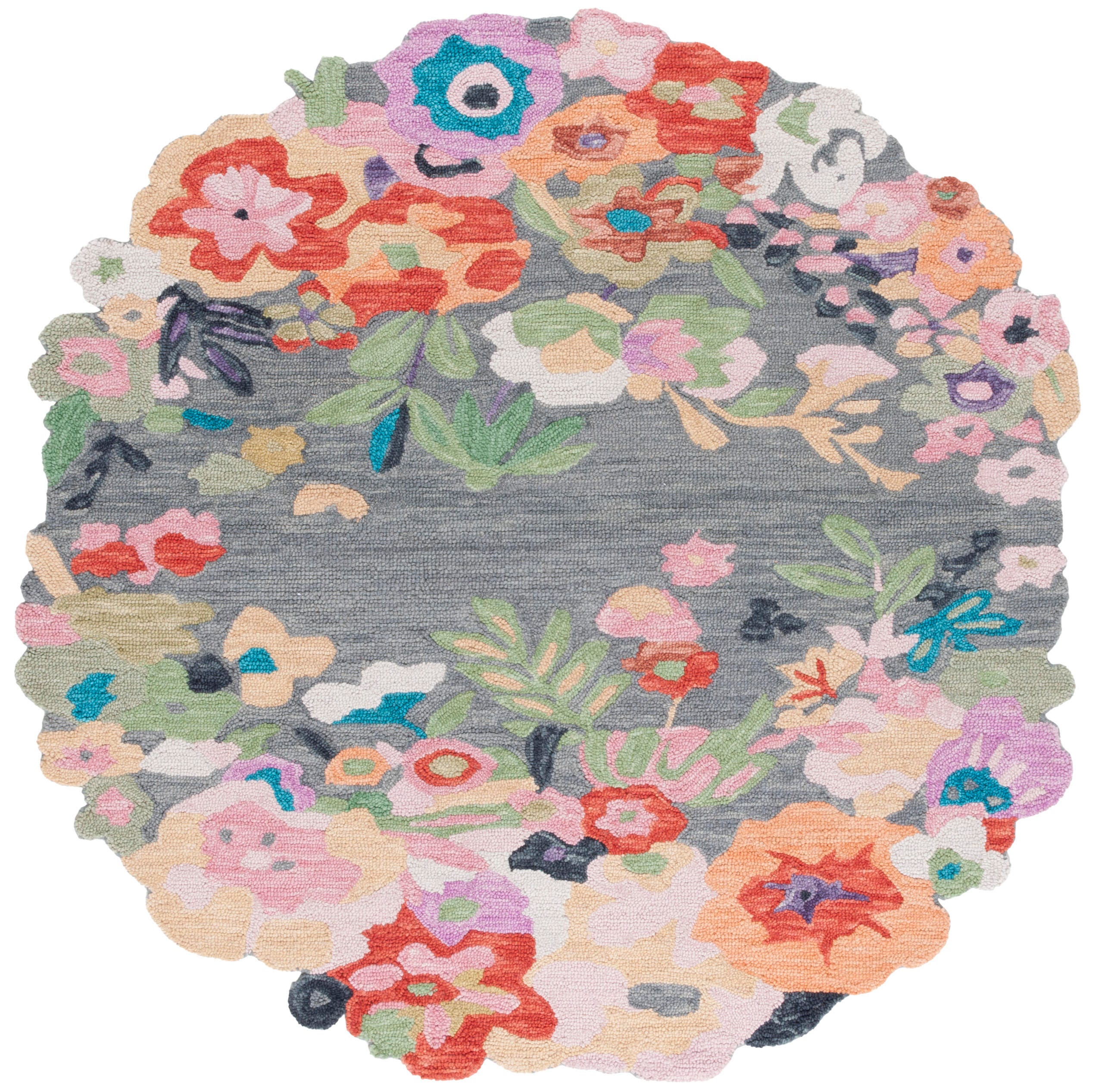 Safavieh Jardin Collection Liubov 6' x 6' Round Rug, Gray/Pink, large