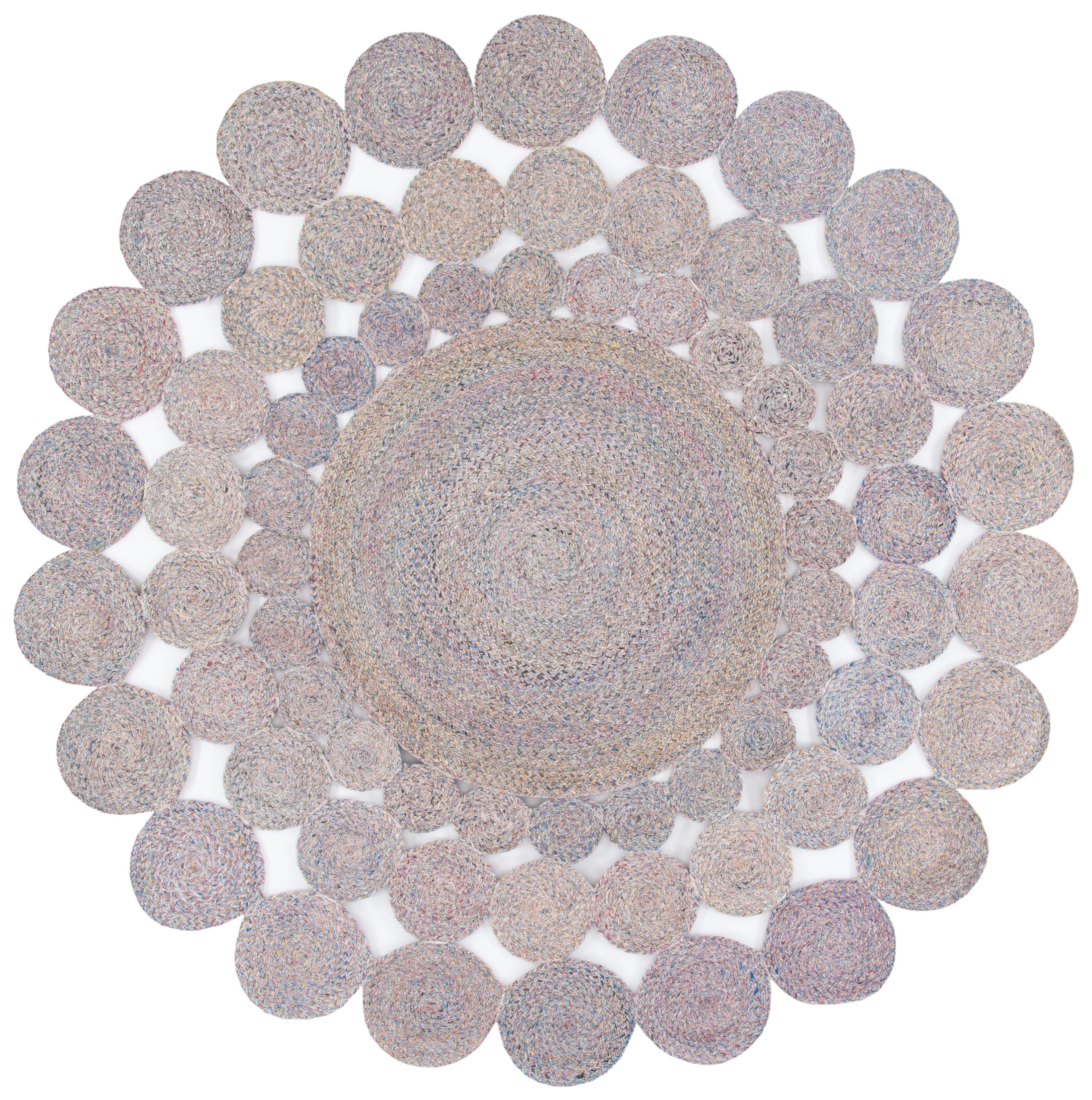 Safavieh Cape Cod Collection Hledis 3' x 3' Round Rug, Blue/Yellow, large