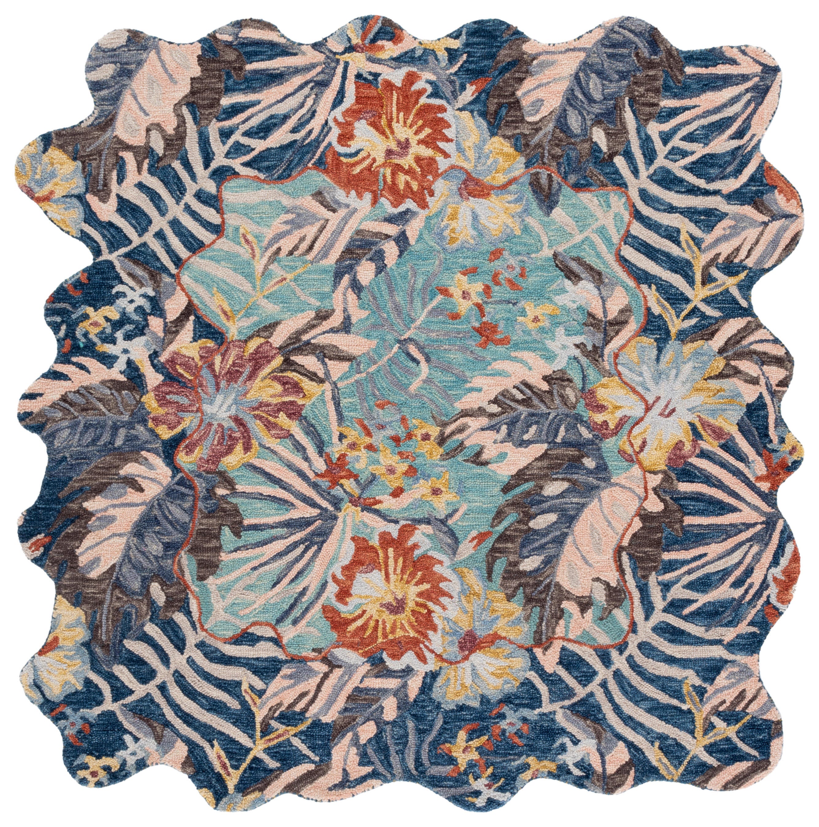 Safavieh Jardin Collection Dife 6' x 6' Square Rug, Navy/Turquoise, large