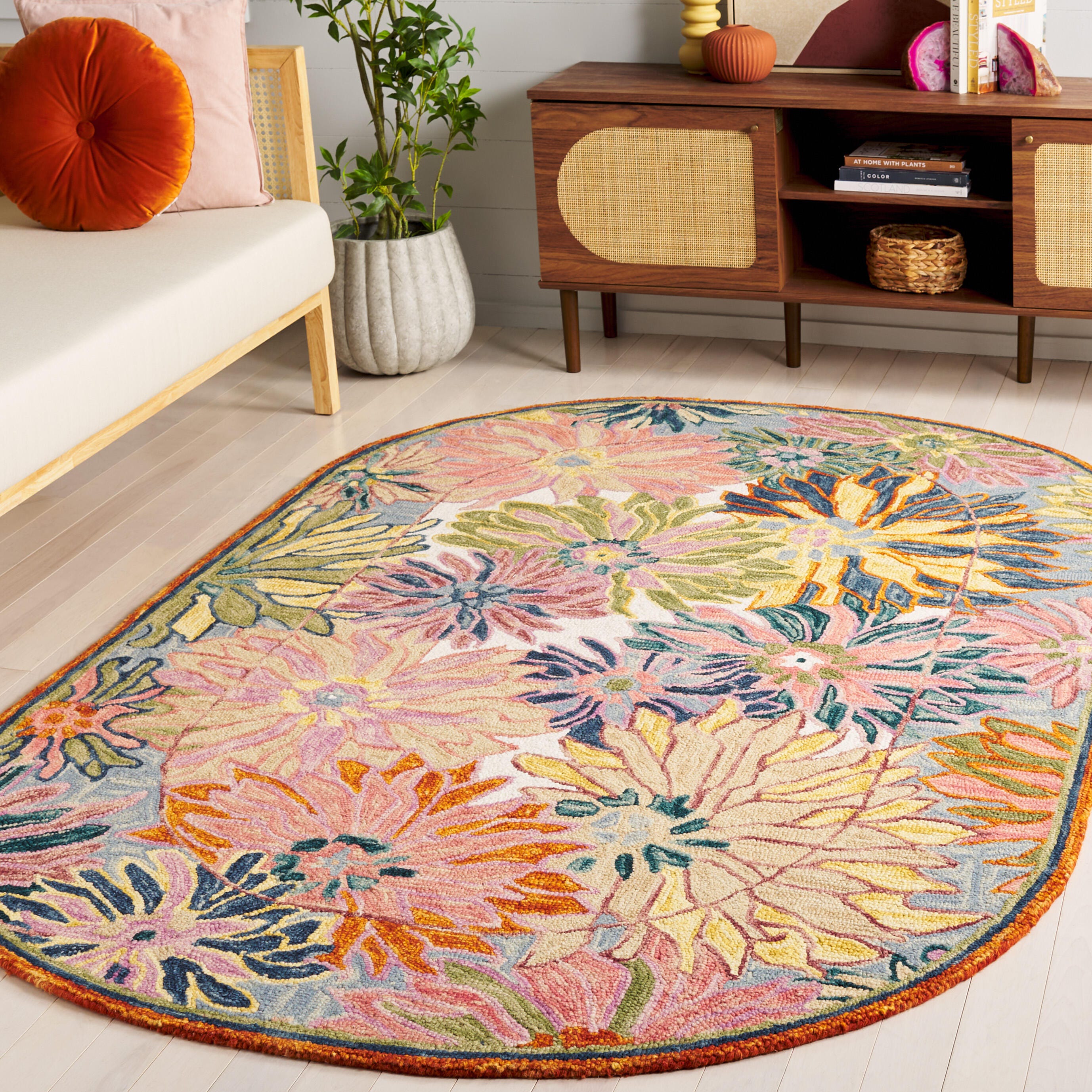 Safavieh Jardin Collection Chitra 3' x 5' Oval Rug, Pink/Rust, rollover