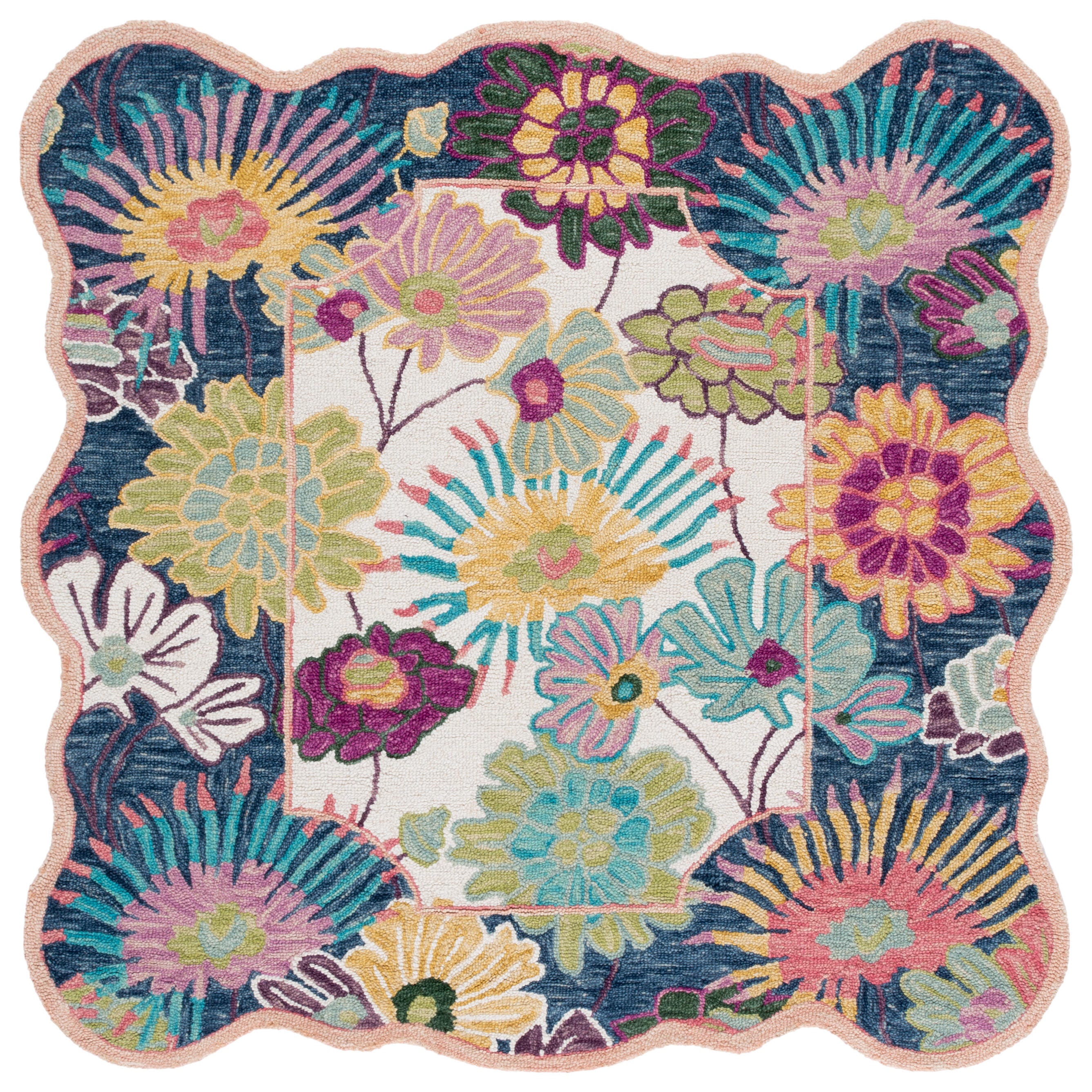 Safavieh Jardin Collection Fadya 6' x 6' Square Rug, Navy/Ivory, large