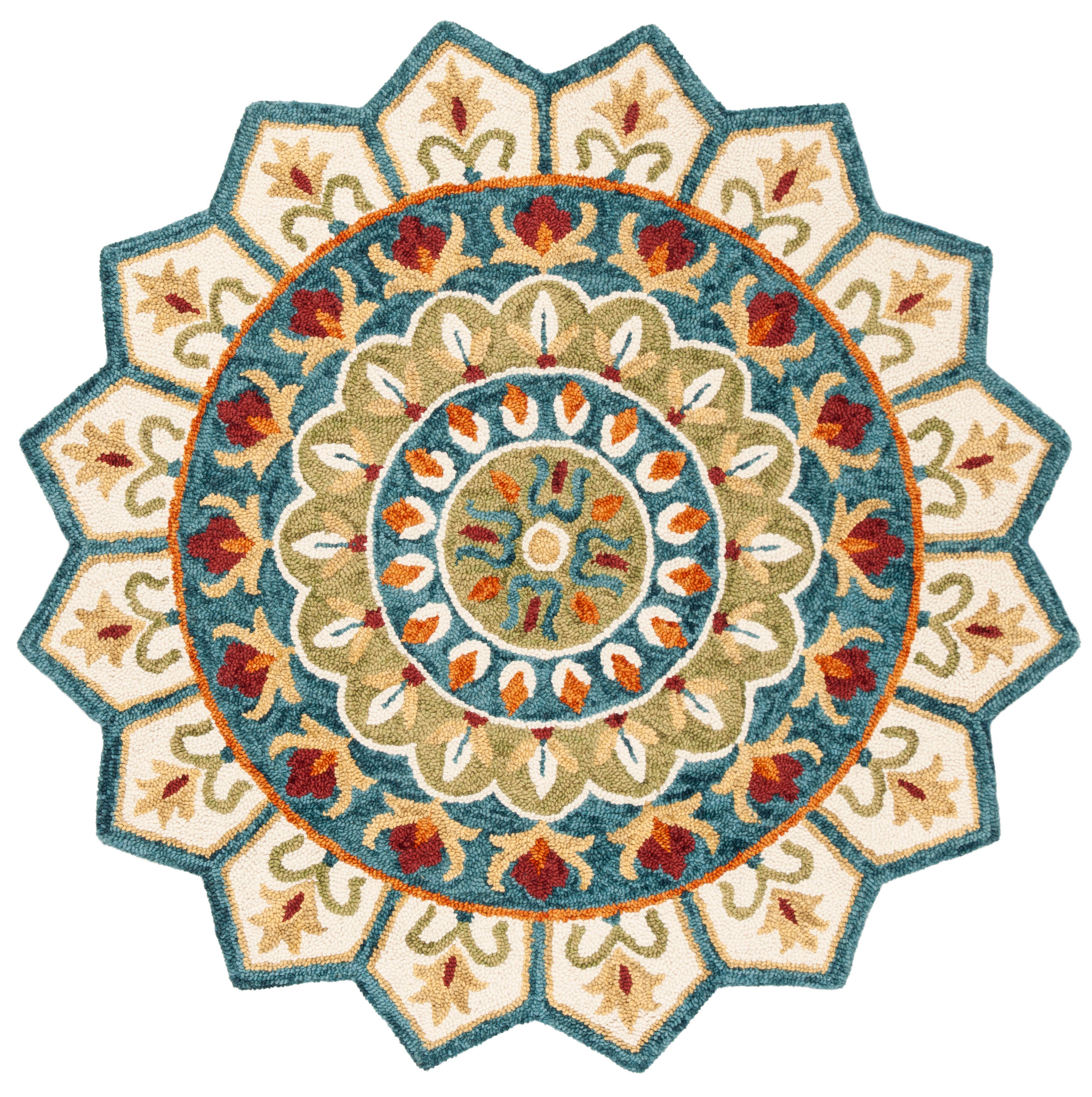 Safavieh Novelty Collection Fatma 4' x 4' Round Rug, Ivory/Blue, large