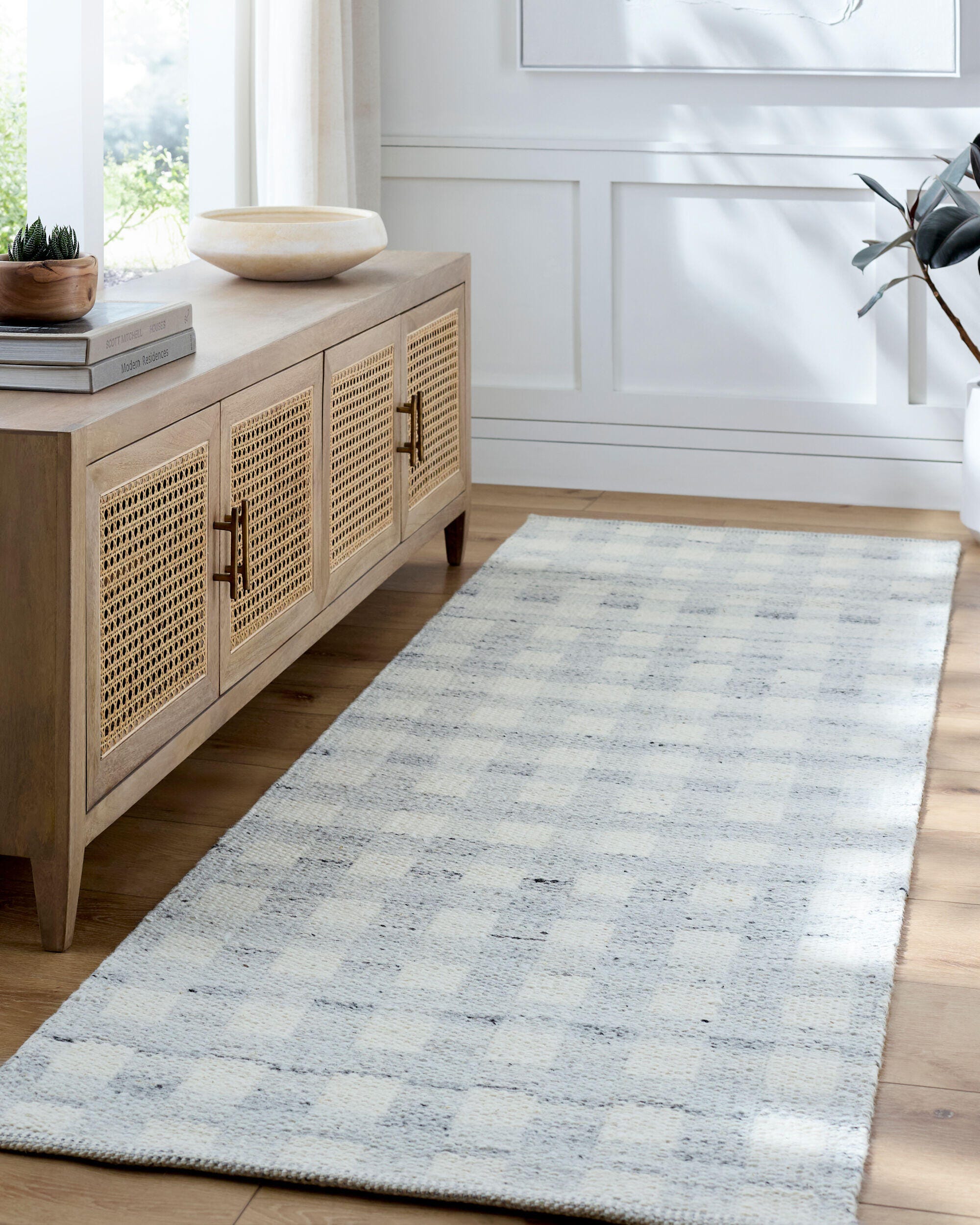 Livabliss Mardin Checkered 2'6" x 8' Area Rug, Ivory/Light Slate, rollover