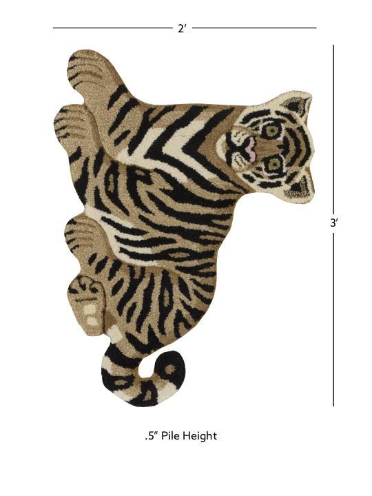 Linon Jungle Sitting Tiger 2' X 3' Accent Rug, , large