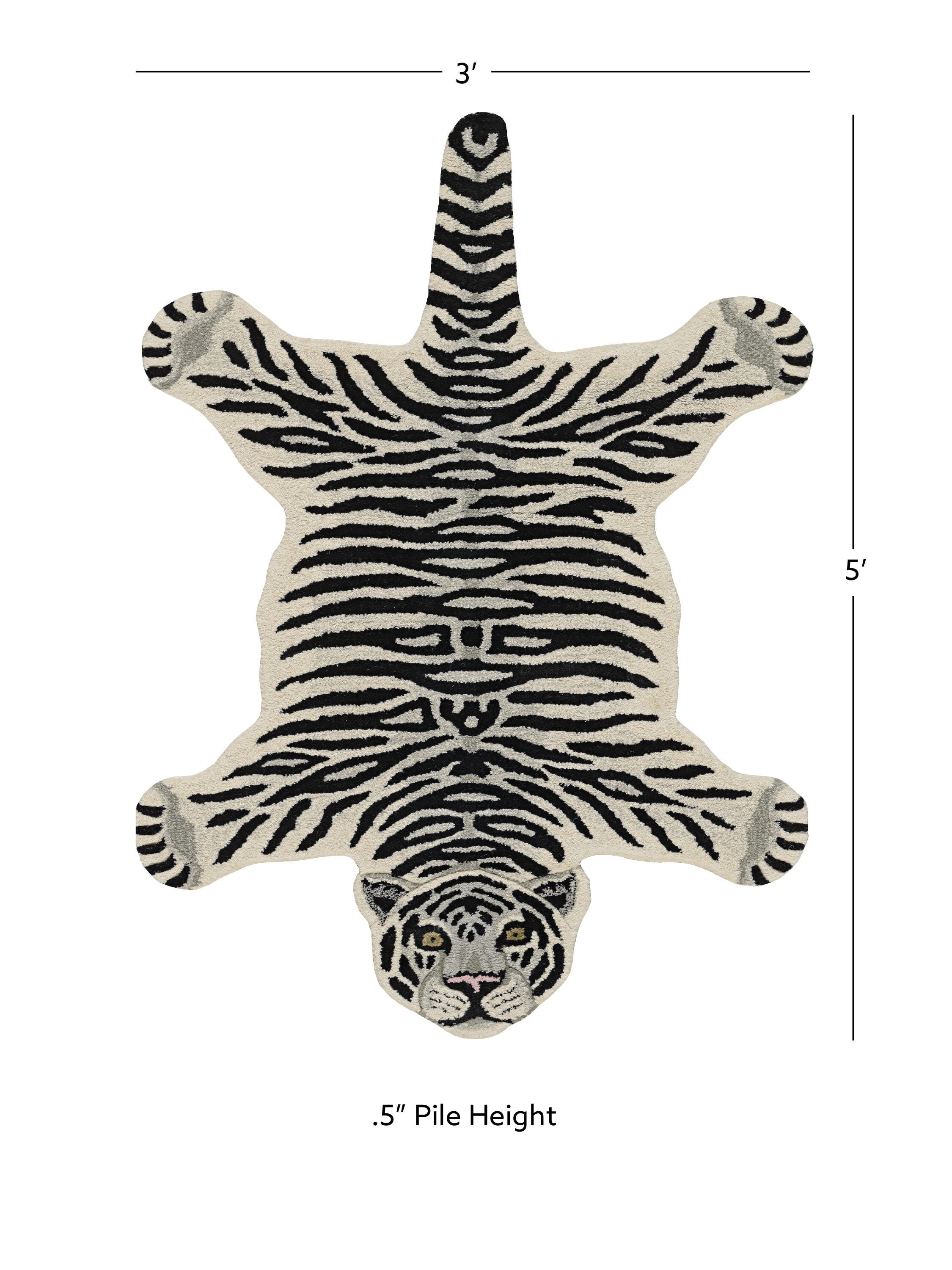 Linon Jungle Tiger 3' X 5' Accent Rug, White, large