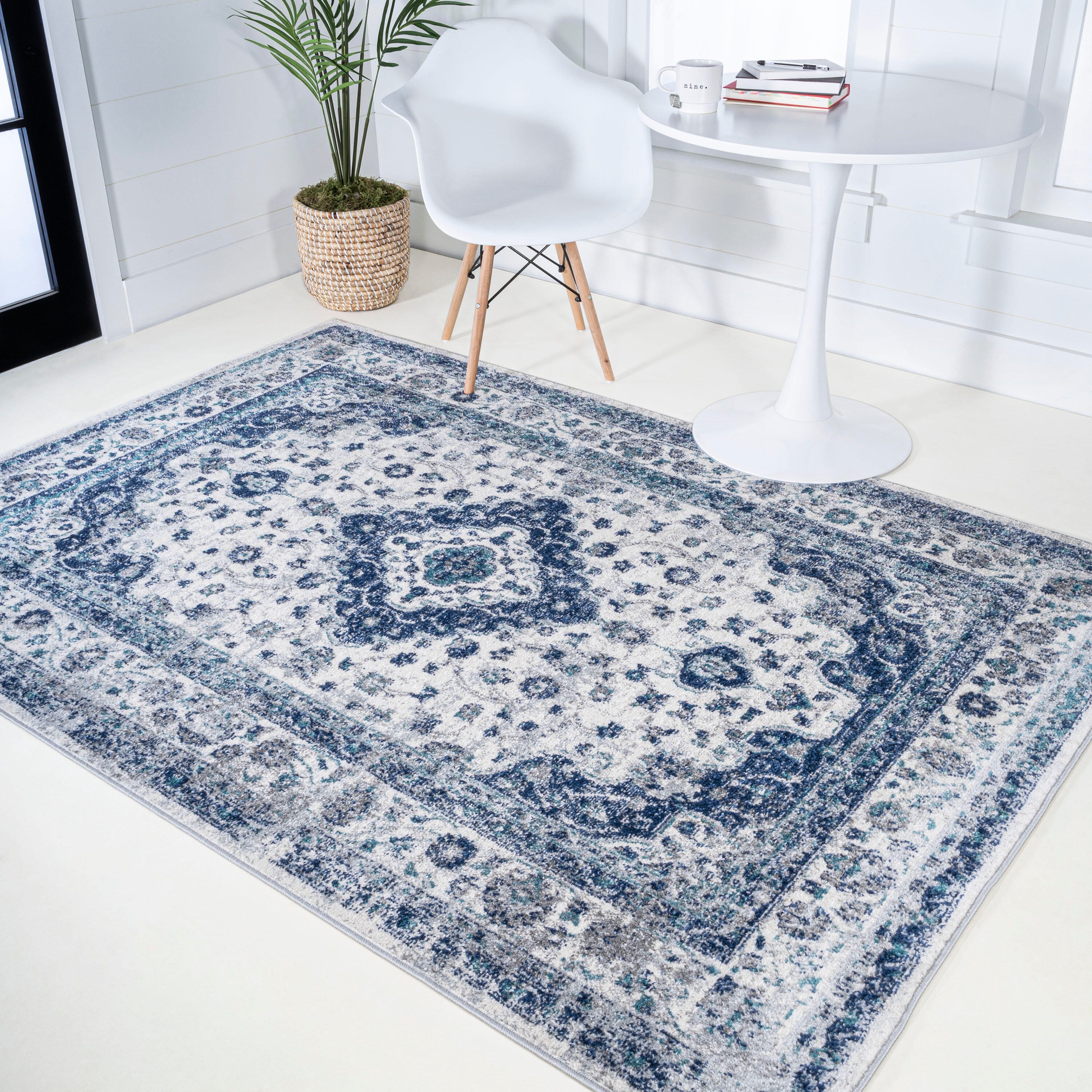 JONATHAN Y Indhira Ornate 4' x 6' Area Rug, Blue, large