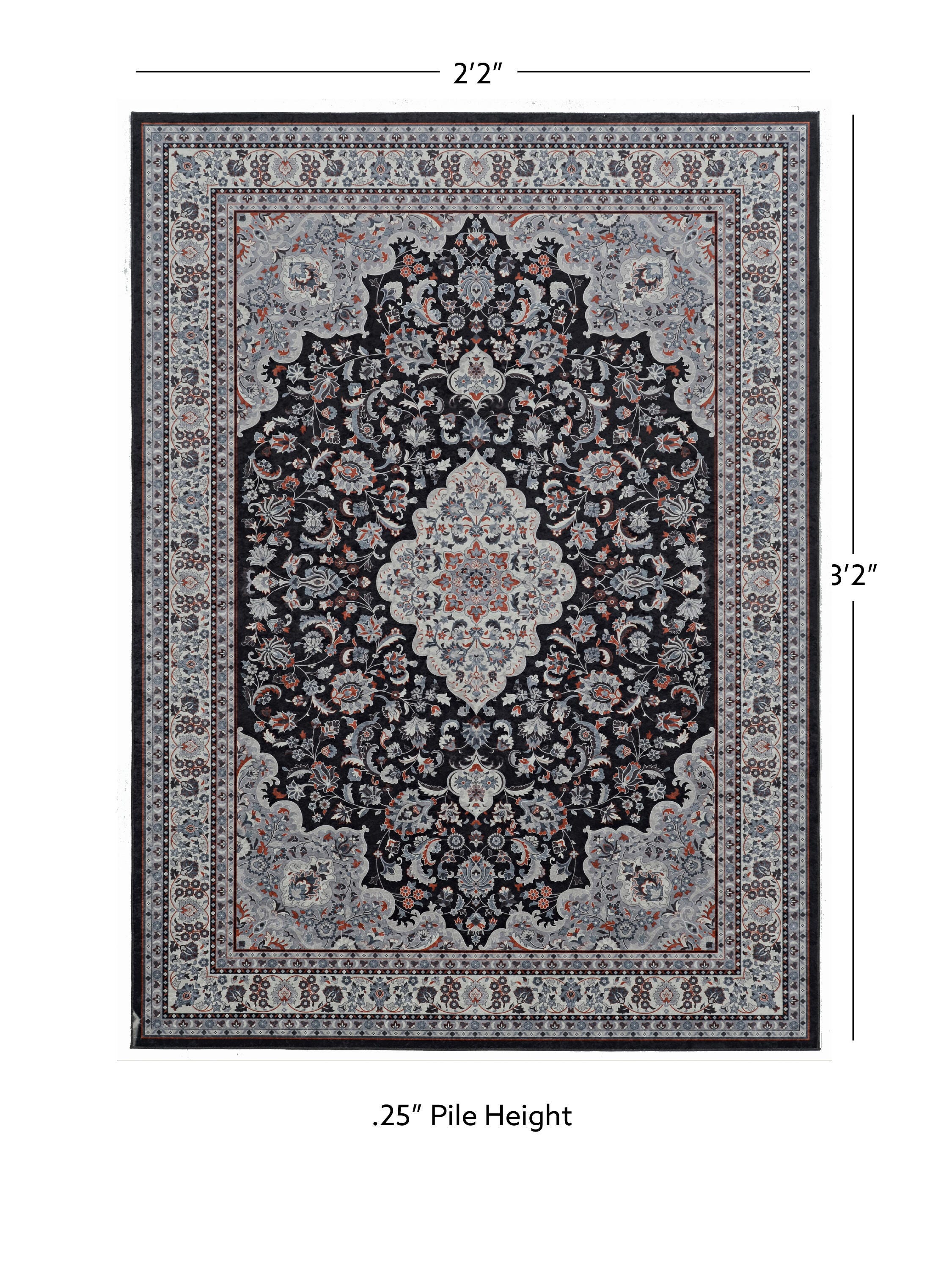 Linon Emerald Barton 2'2" x 3'2" Area Rug, Black, large