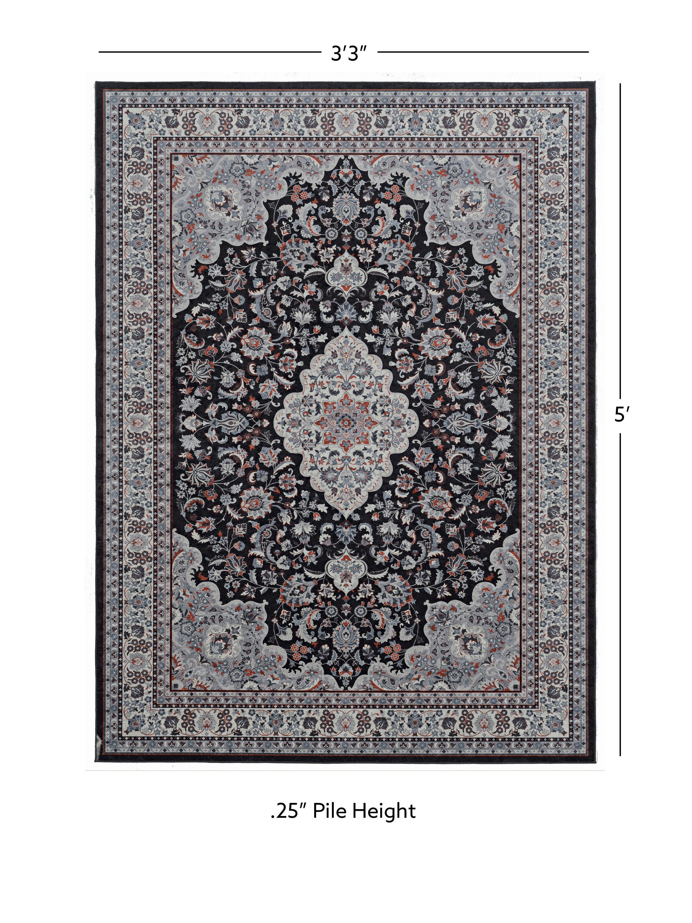 Linon Emerald Barton 3'3" x 5' Area Rug, Black, large