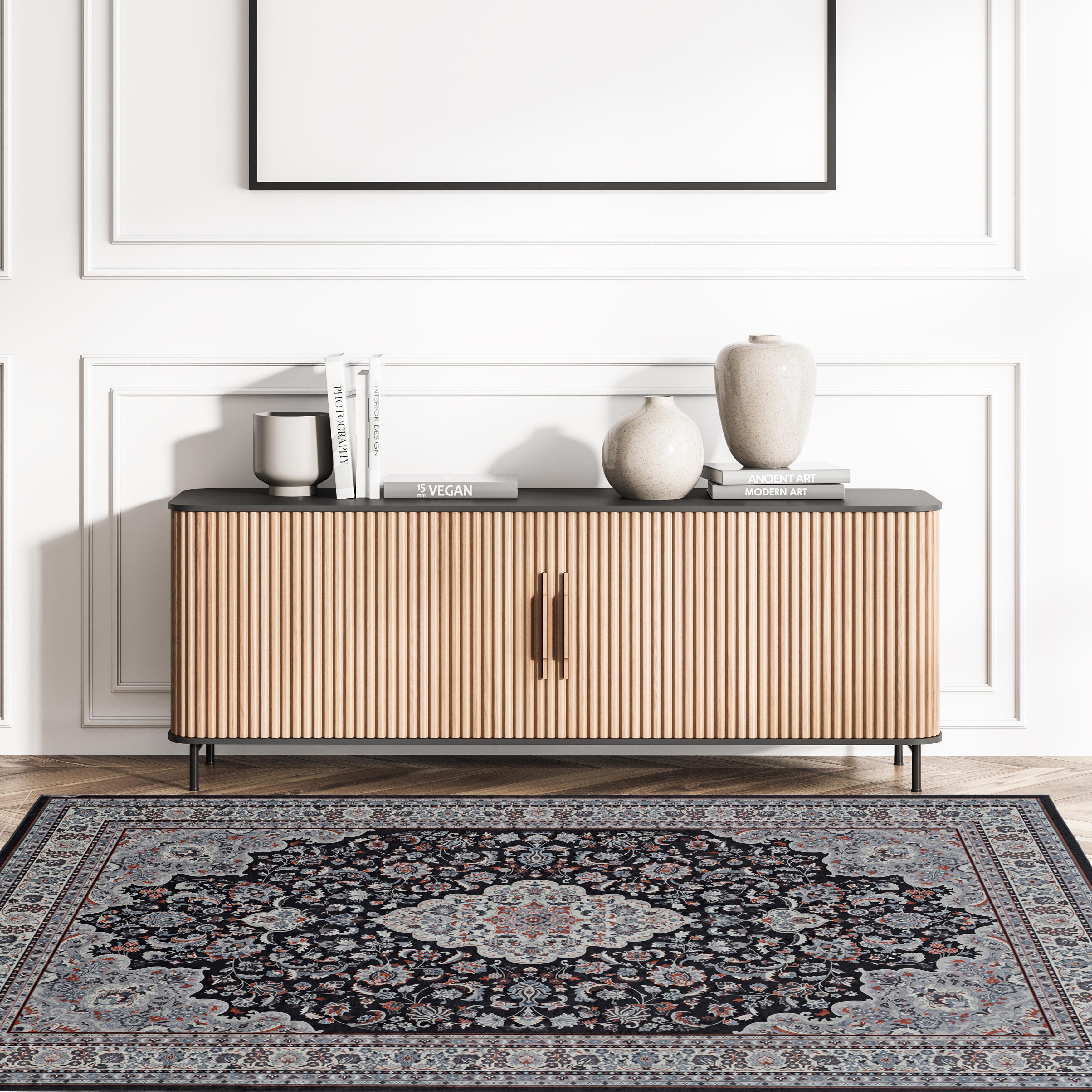 Linon Emerald Barton 6'7" x 9'7" Area Rug, Black, large