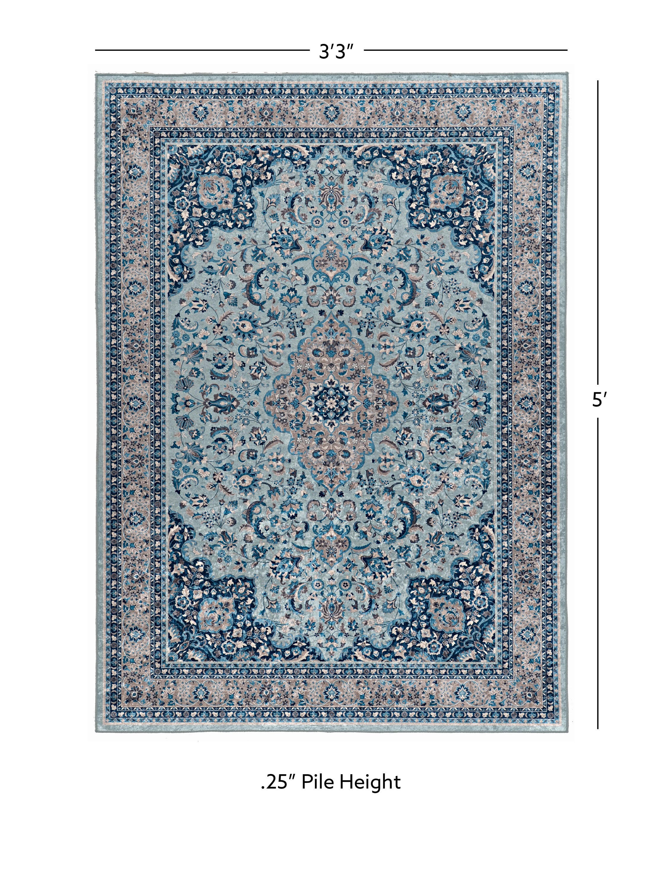 Linon Emerald Barton 3'3" x 5' Area Rug, Blue, large