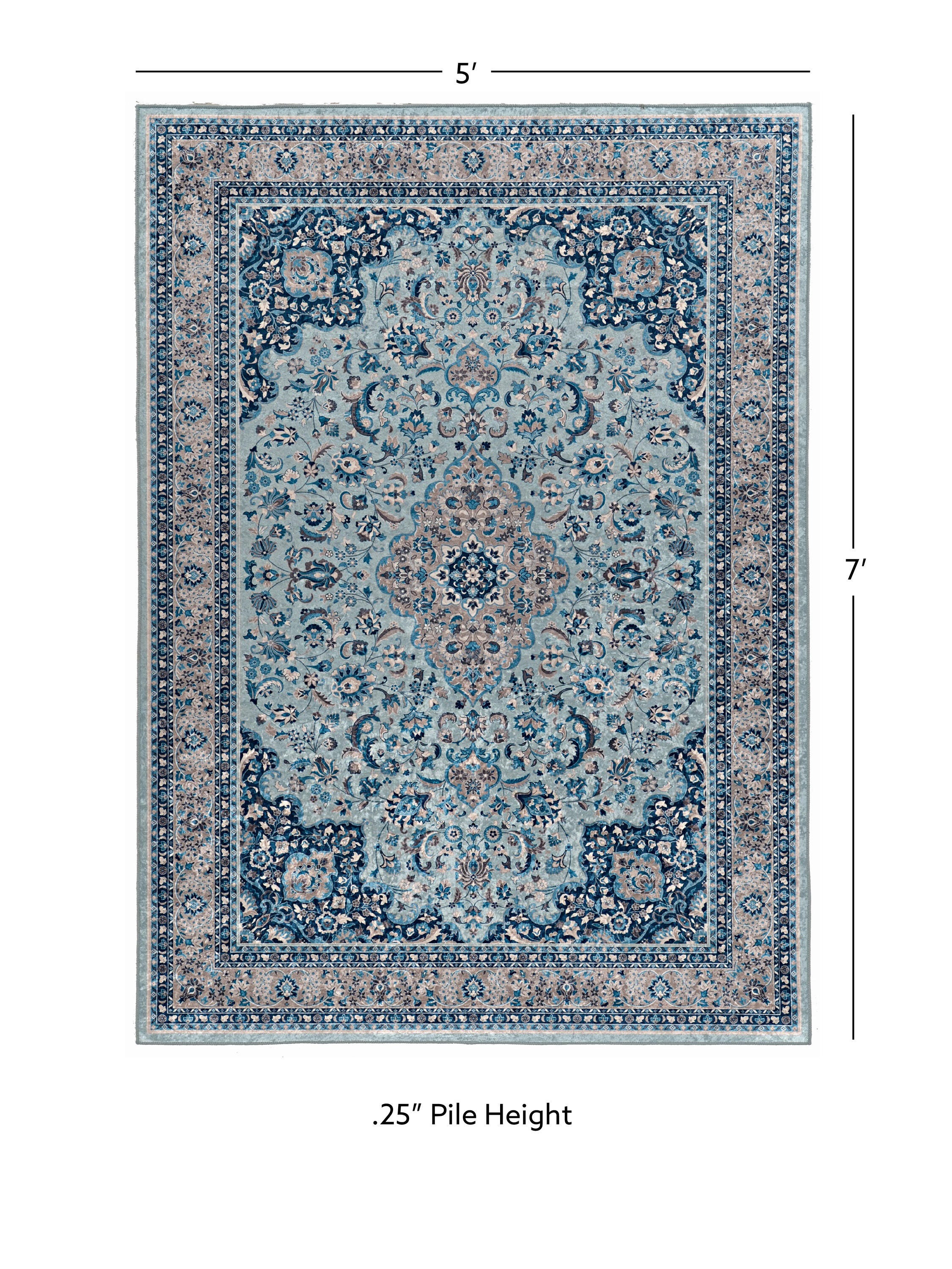 Linon Emerald Barton 5' x 7' Area Rug, Blue, large