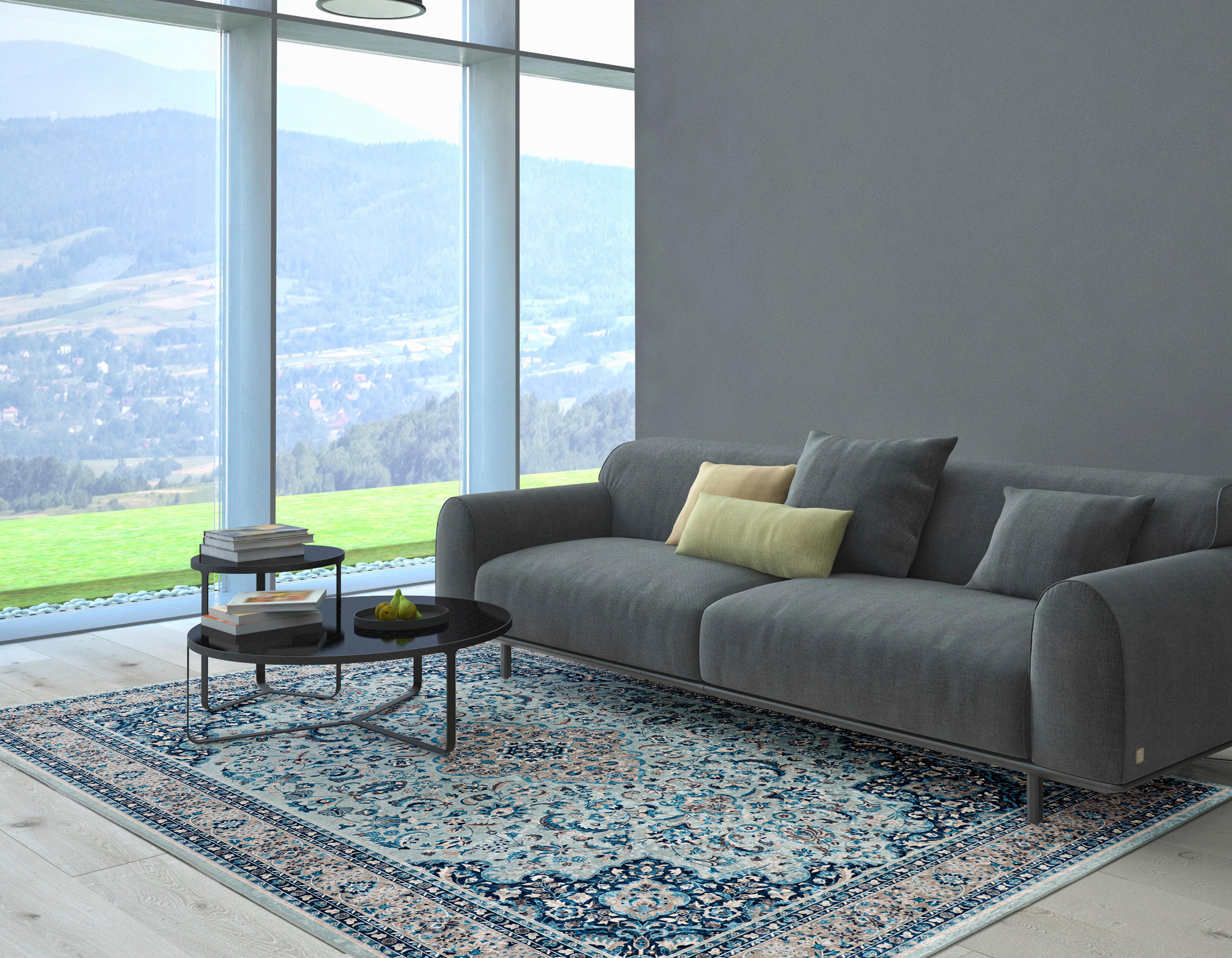 Linon Emerald Barton 6'7" x 9'7" Area Rug, Blue, large