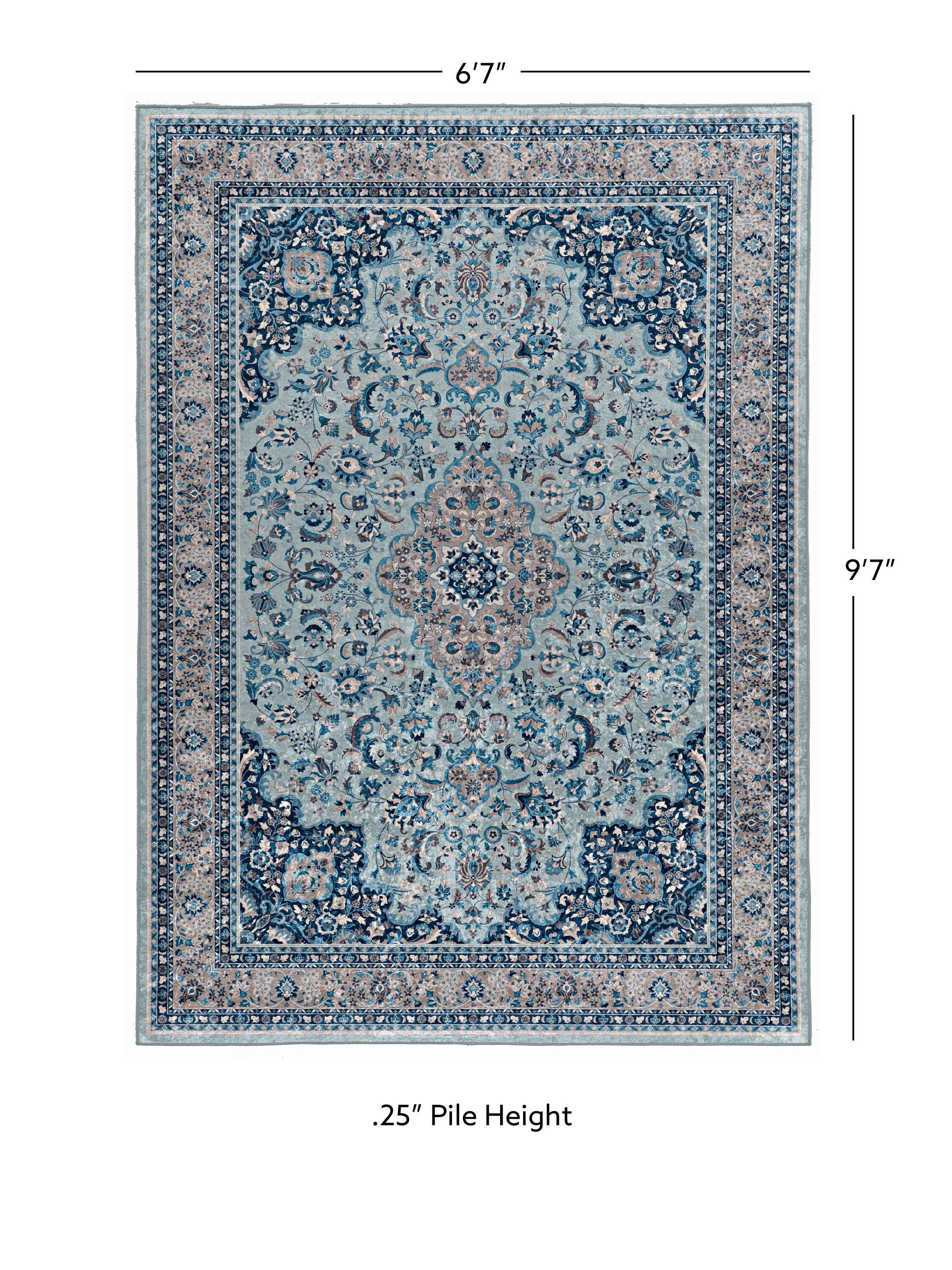 Linon Emerald Barton 6'7" x 9'7" Area Rug, Blue, large