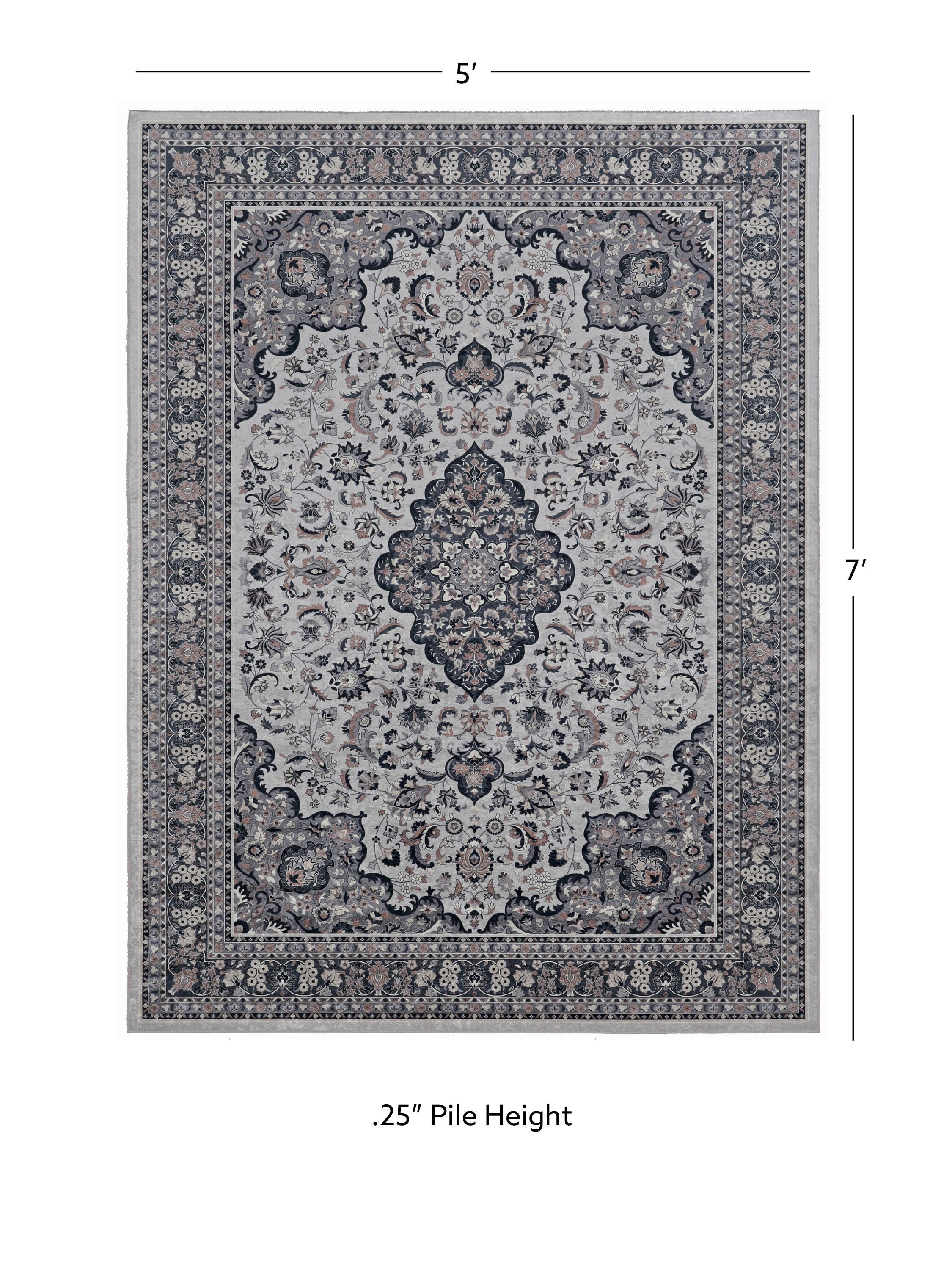 Linon Emerald Barton 5' x 7' Area Rug, Cream/Blue, large