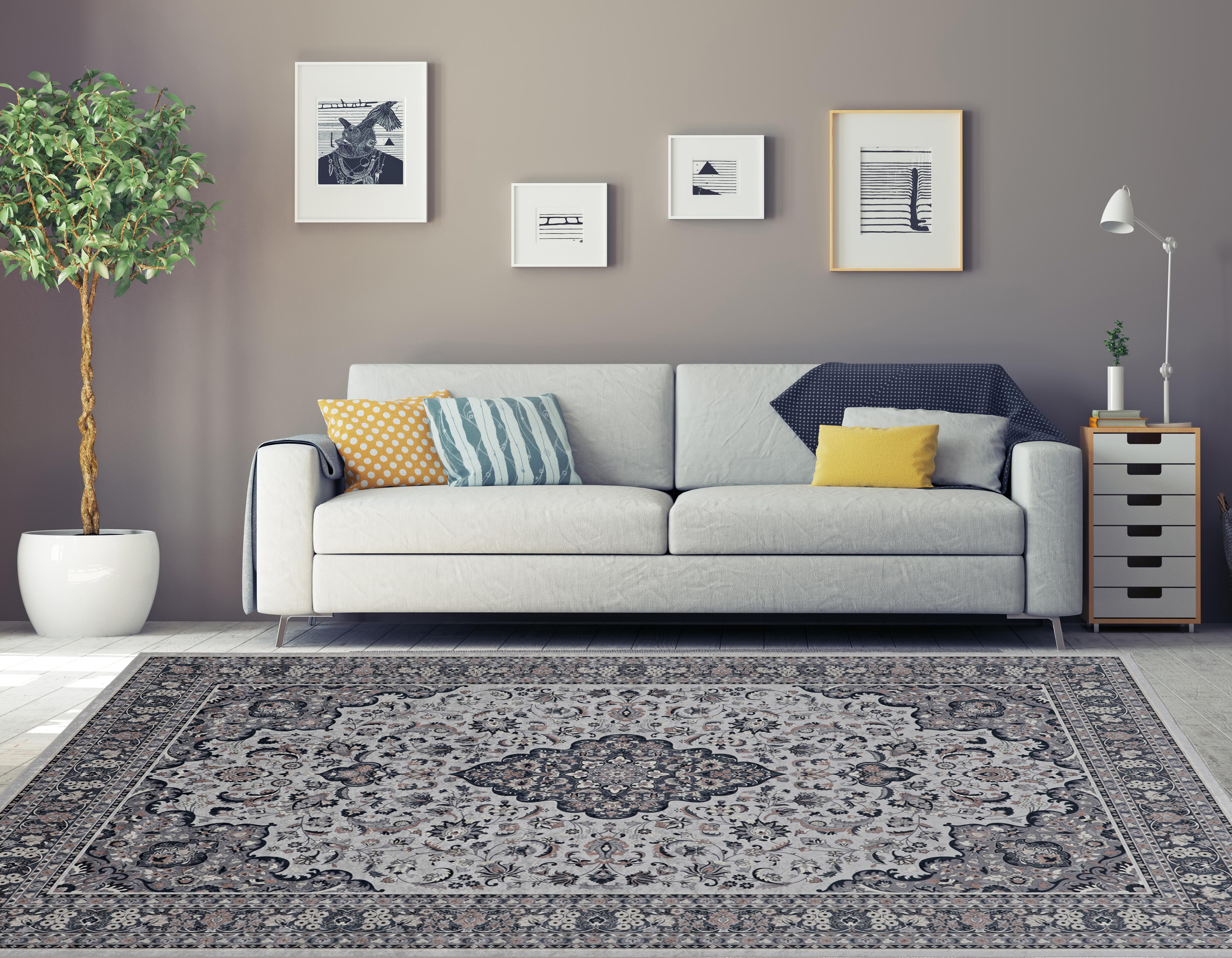 Linon Emerald Barton 6'7" x 9'7" Area Rug, Cream/Blue, large