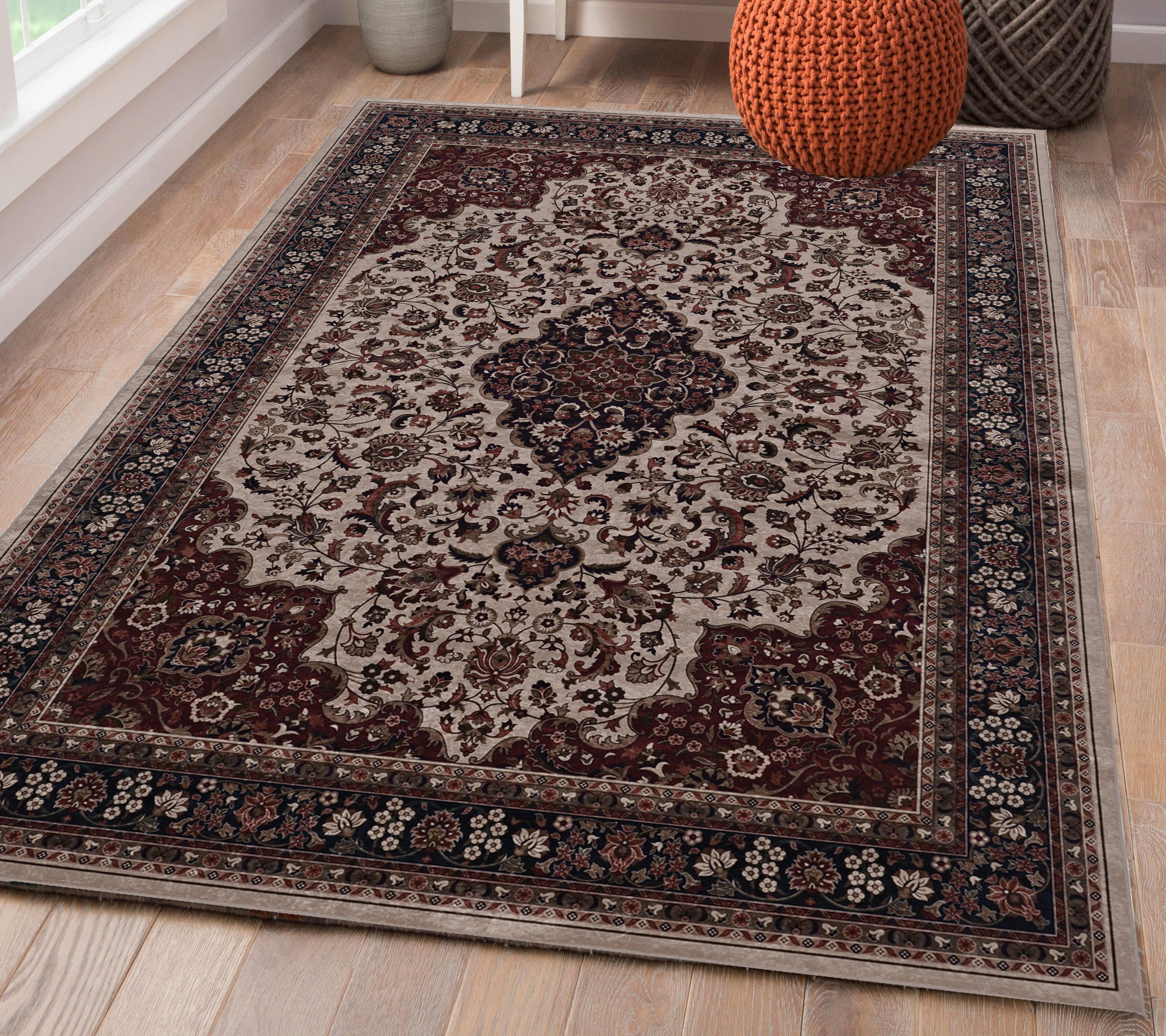 Linon Emerald Barton 5' x 7' Area Rug, Cream/Red, large